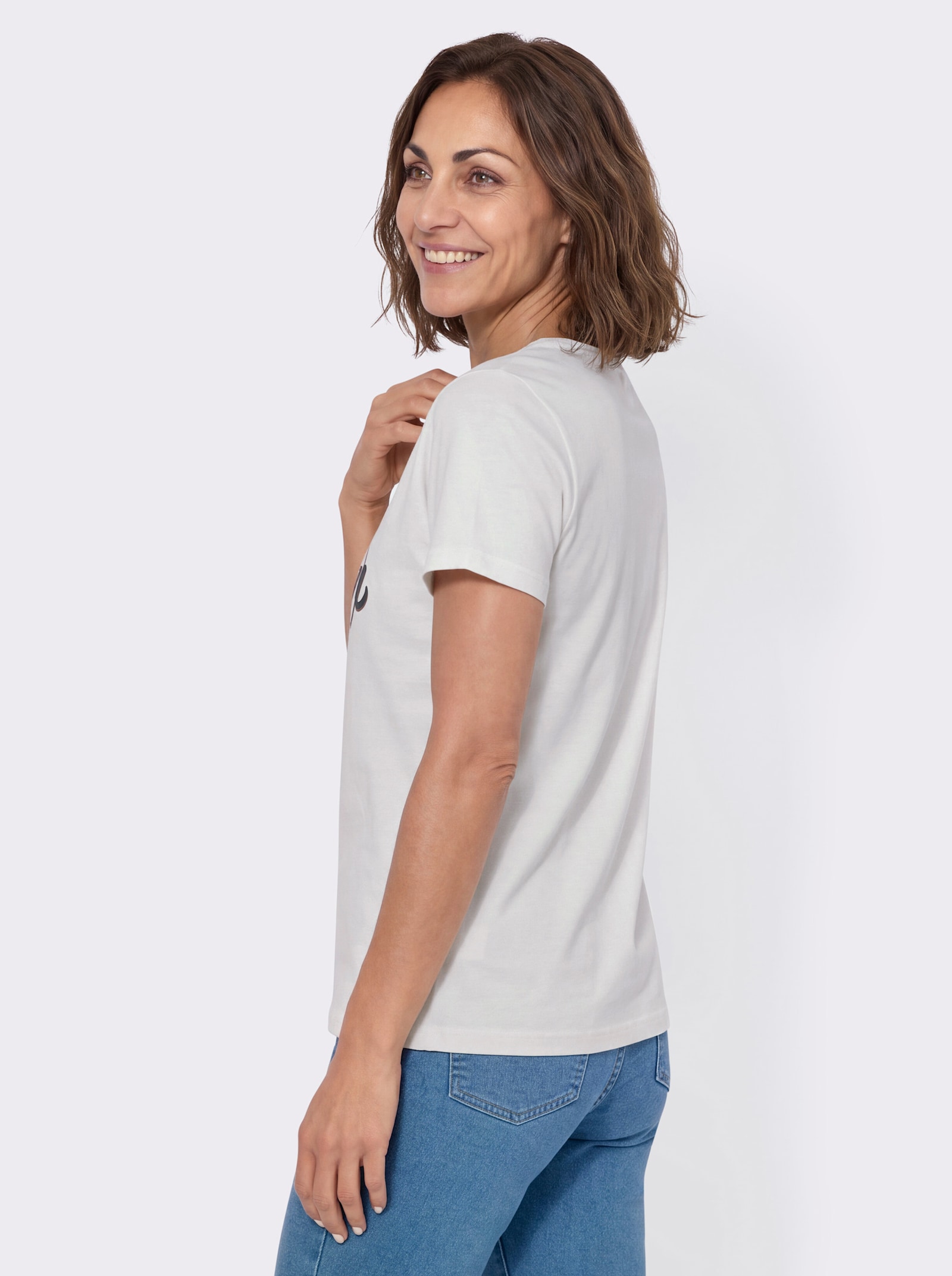 Kurzarmshirt mit platziertem Schriftzug - ecru