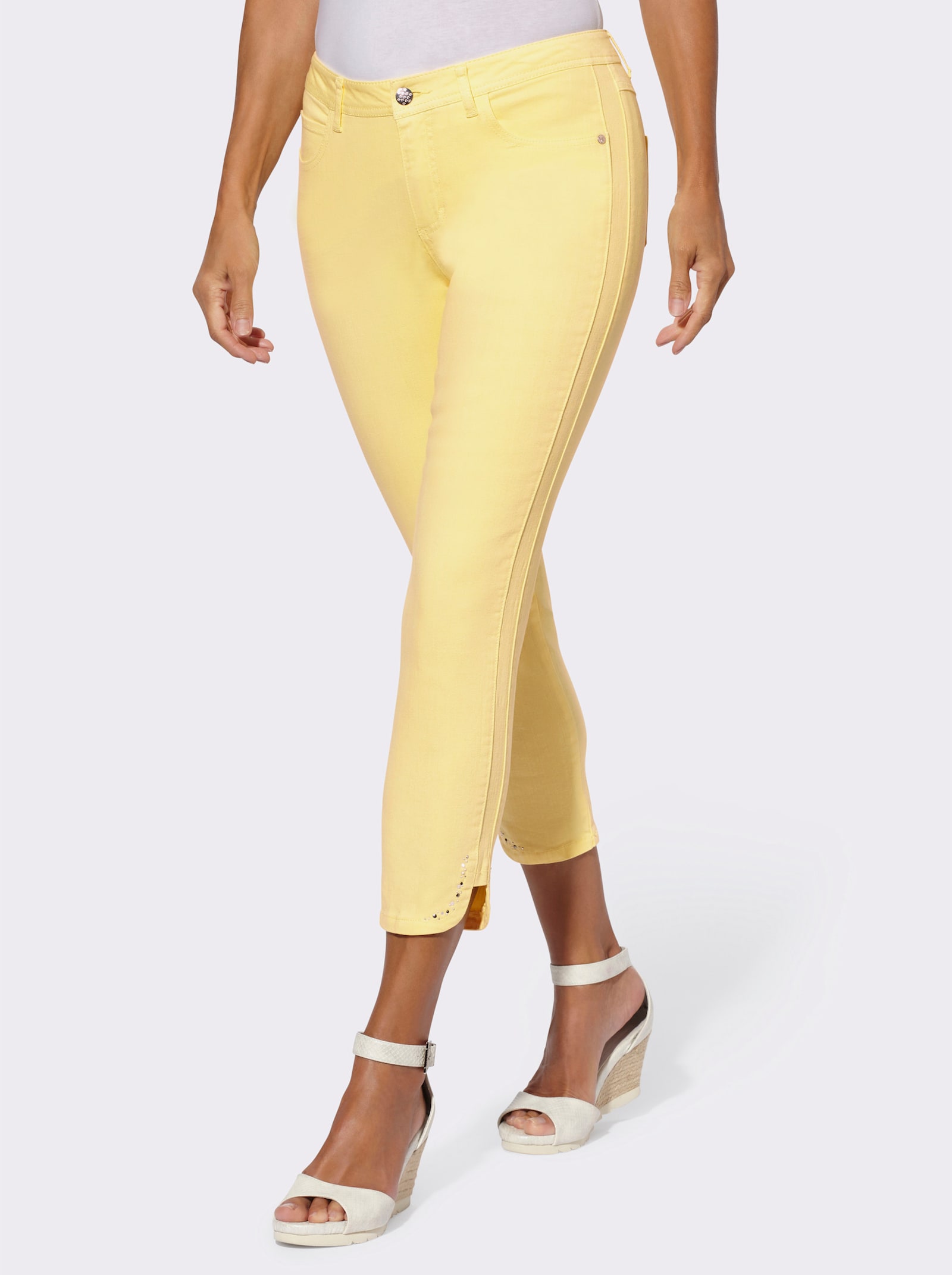 Jean 7/8 avec petites pierres brillantes fantaisie au bas des jambes - citron
