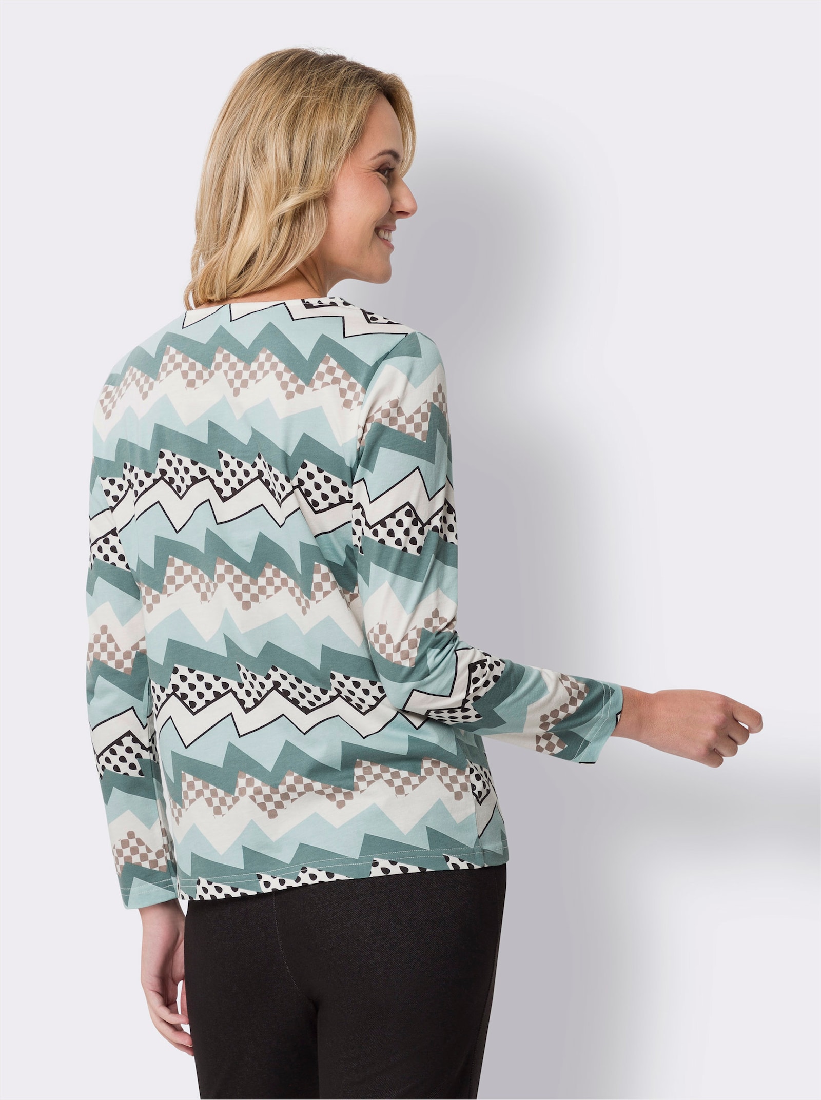Rundhalsshirt im Zickzack-Dessin - kalkmint-jade-bedruckt