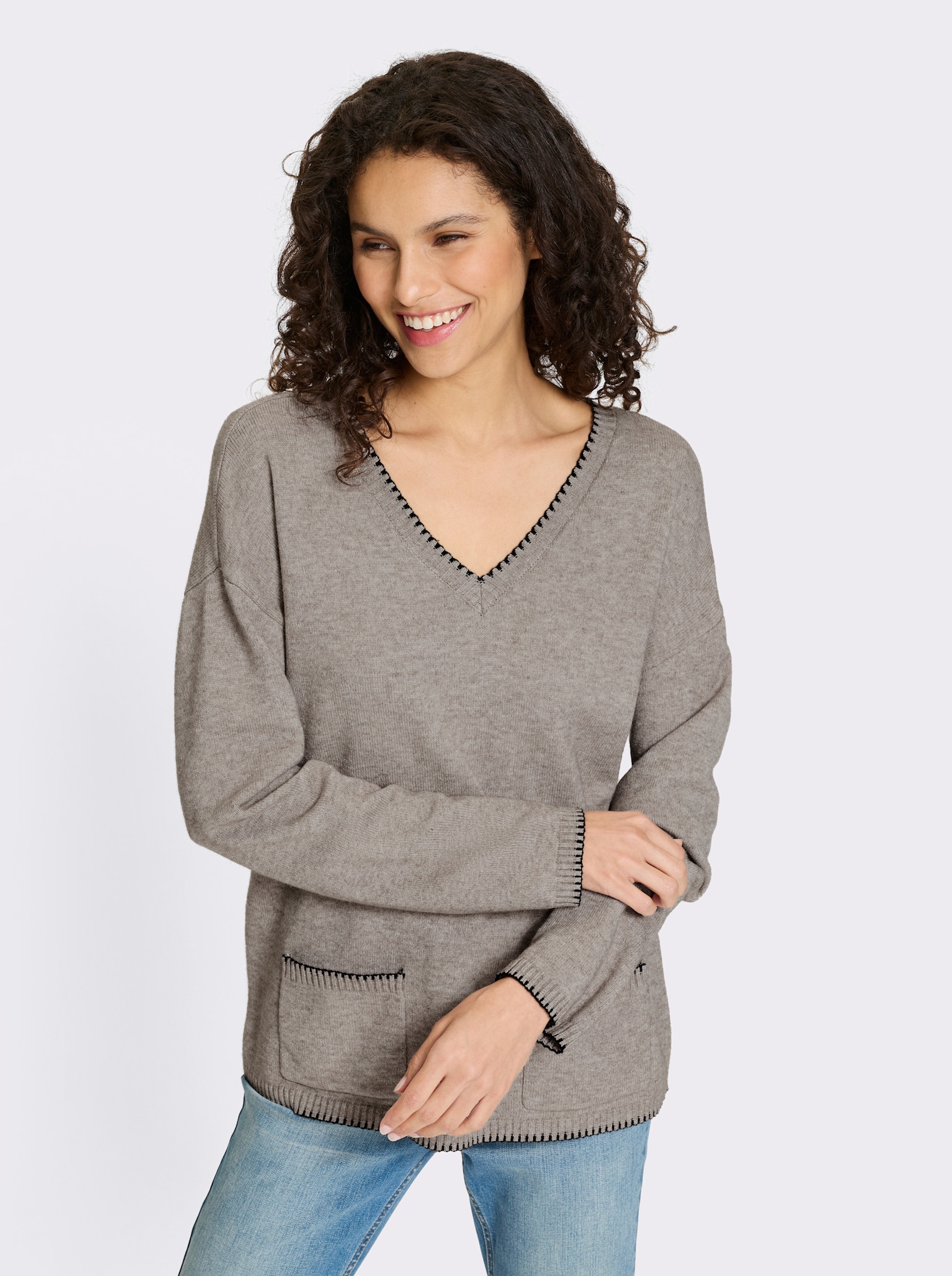heine Pullover mit Kontrastnähten - taupe-meliert
