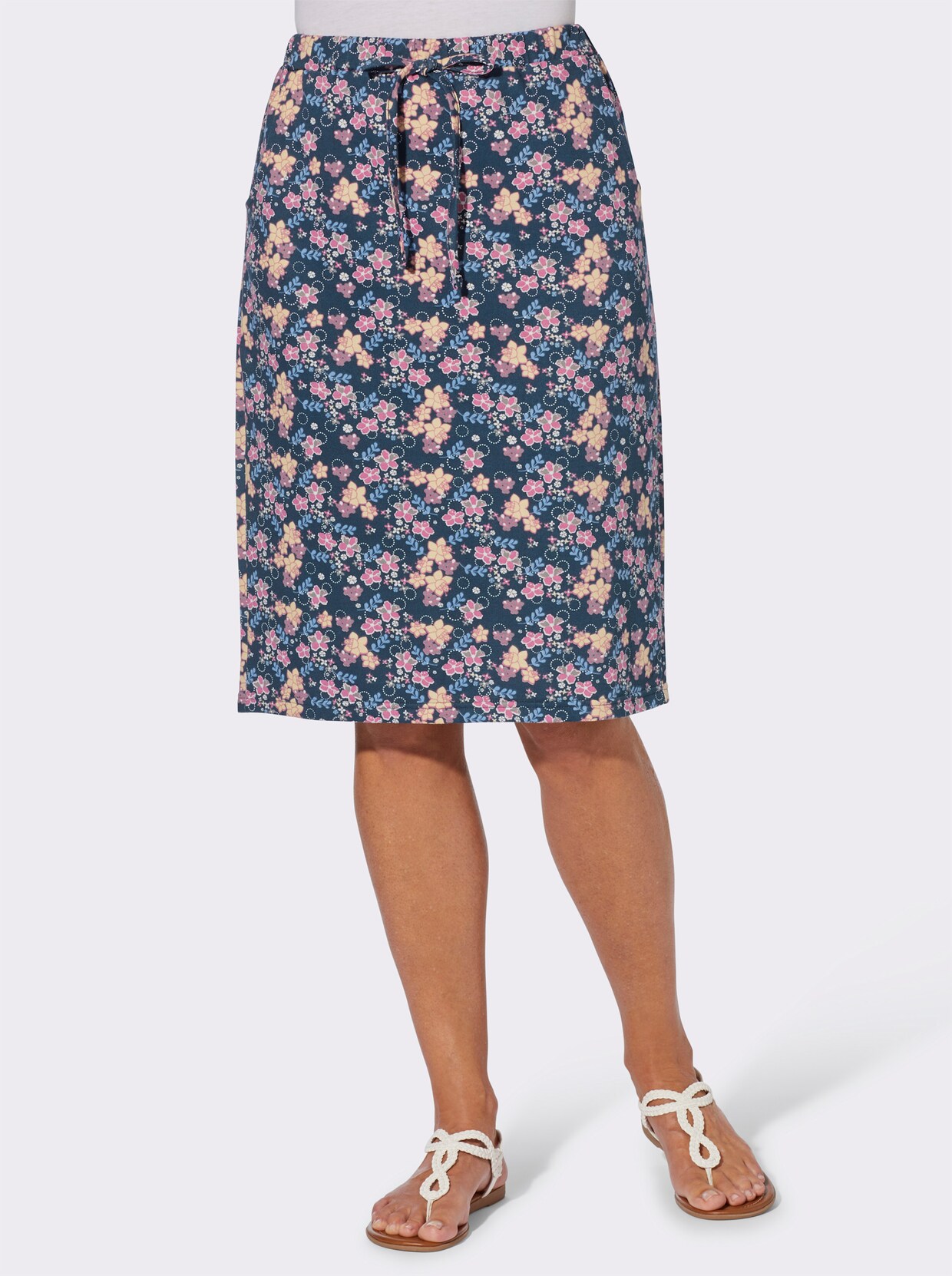 Jerseyrok - donkerblauw geprint