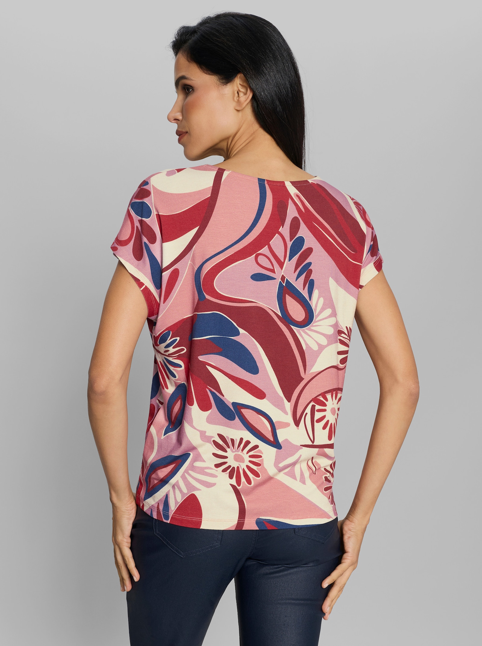 heine Kurzarmshirt im modischen Blumenmuster - rosenquarz-rot-bedruckt