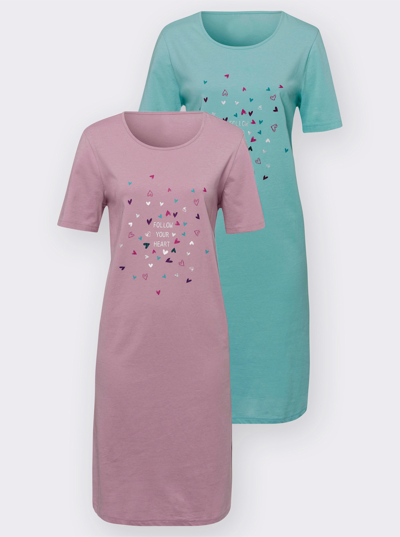 Nachthemden met korte mouwen, bedrukt - mint + mauve