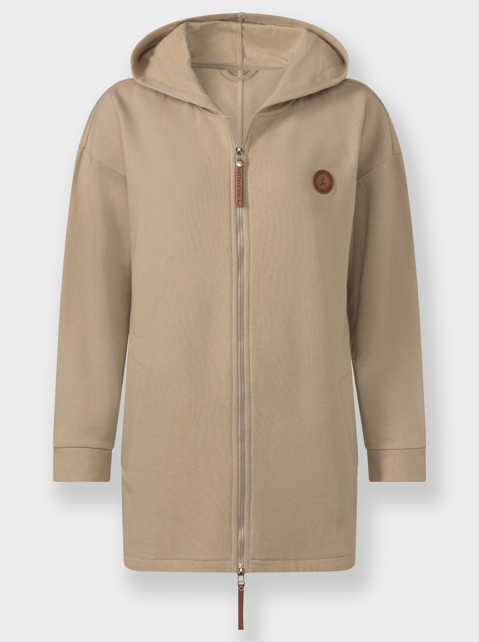 Sweatjacke mit 2-Wege-Reißverschluss - beige
