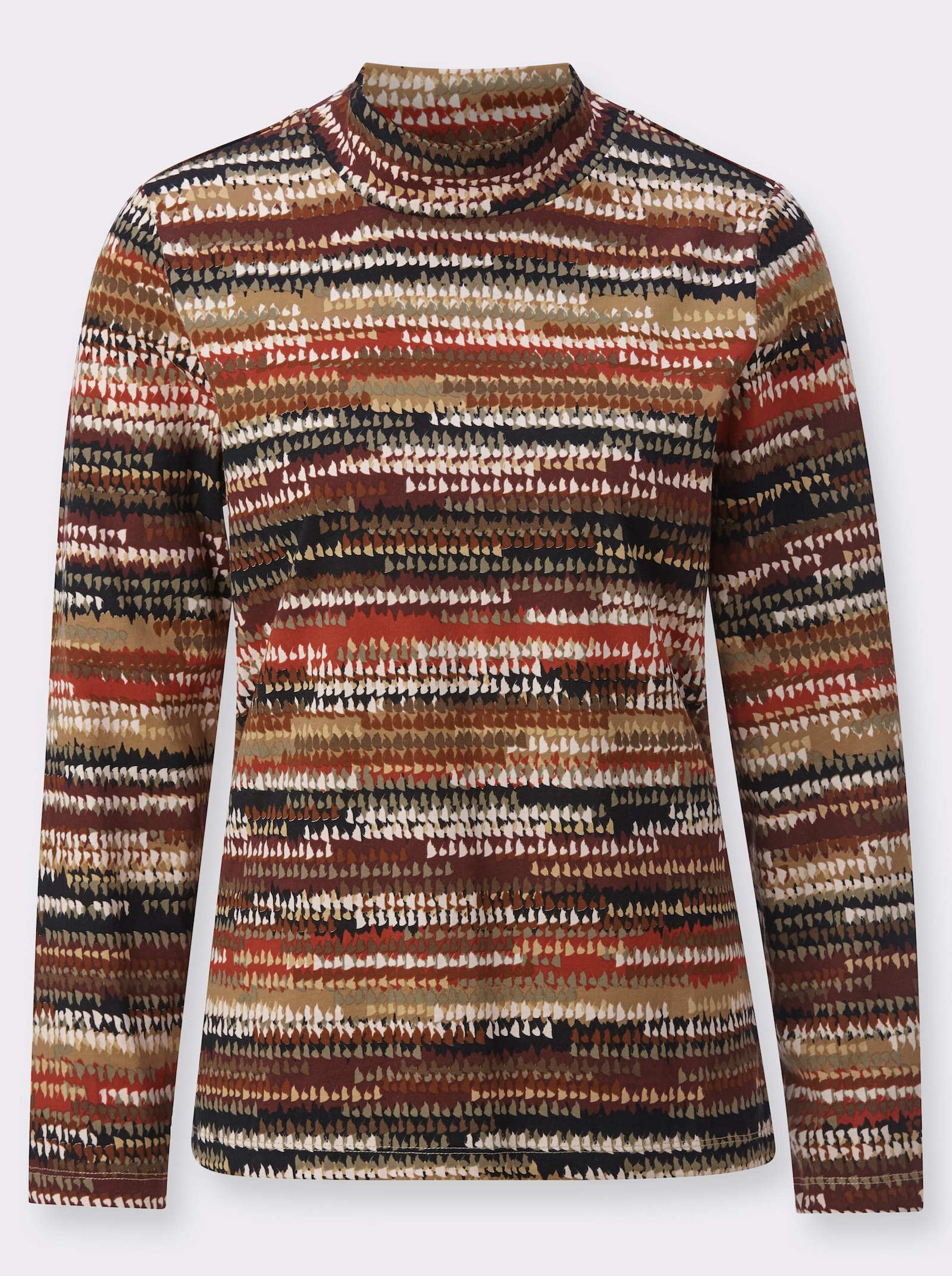 Langarmshirt mit Stehkragen - rostrot-sesam-bedruckt
