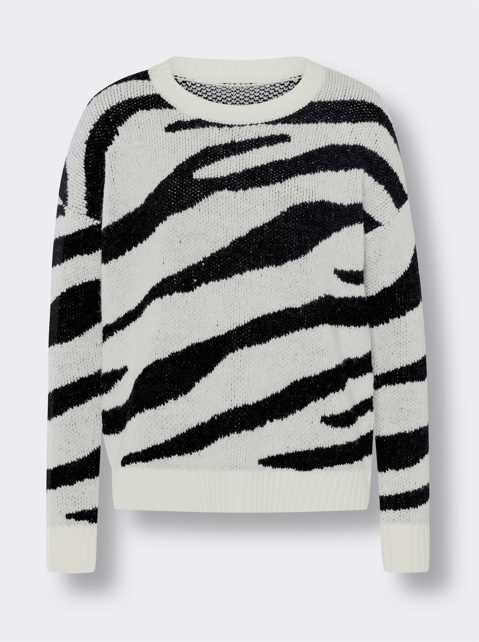 heine Jacquardpullover im Zebramuster, verziert mit Pailletten - ecru-schwarz-gemustert