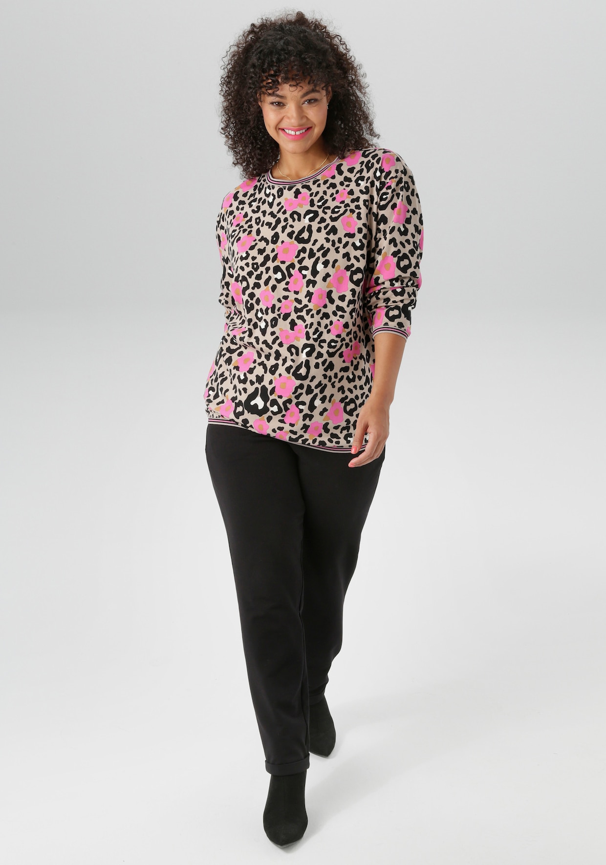 Aniston PLUS Sweatshirt - beige-pink-schwarz-offwhite