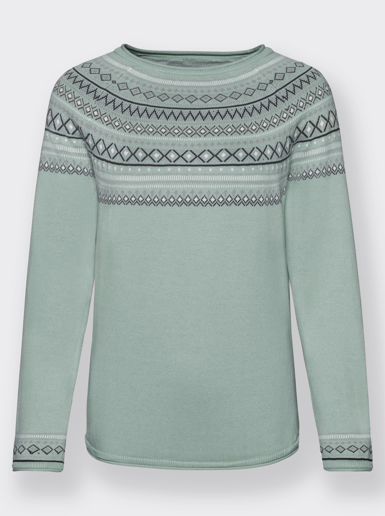 Norwegerpullover aus reiner Baumwolle - mint-gemustert
