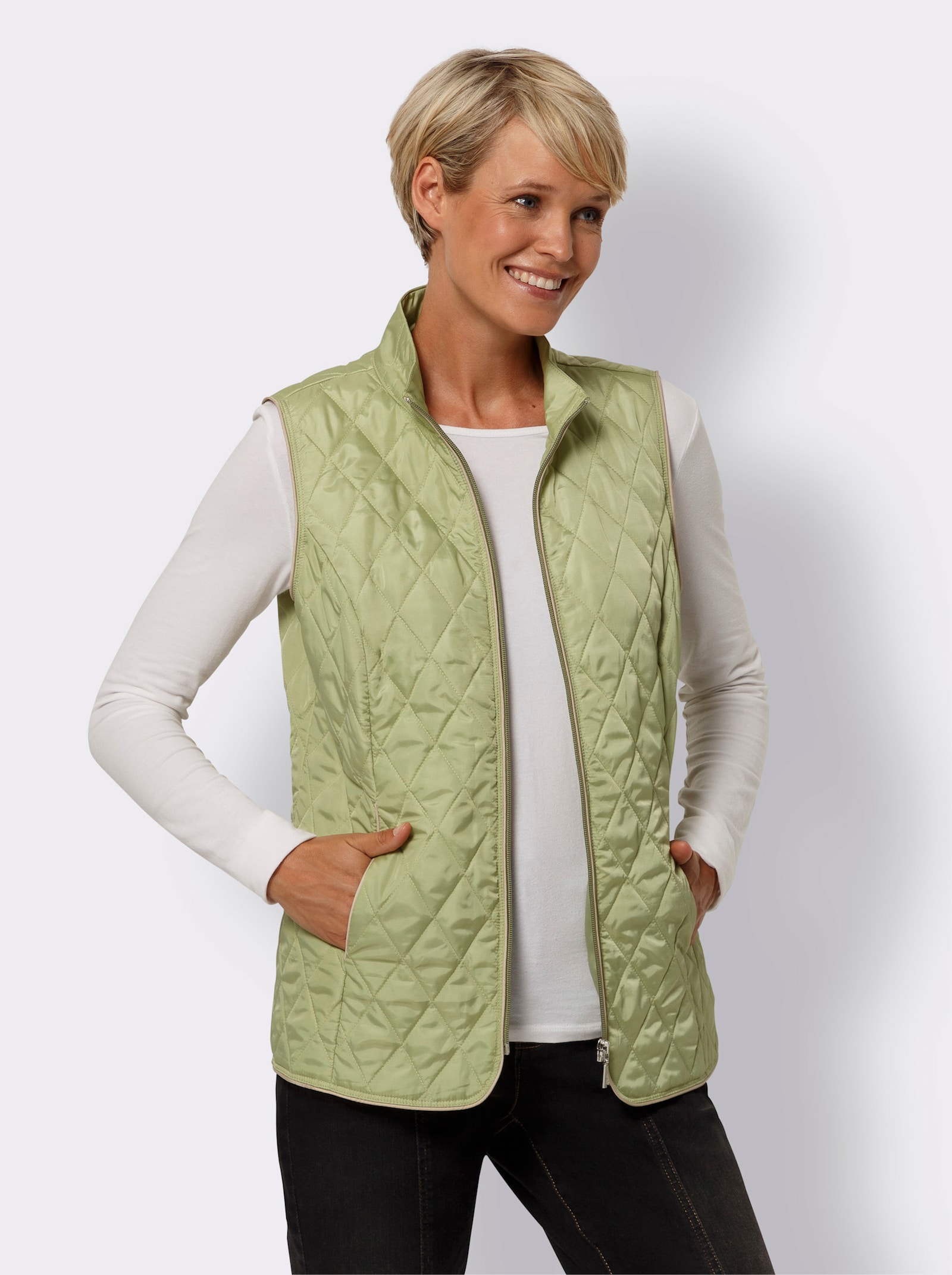 Bodywarmer met contrastpaspels - lindegroen