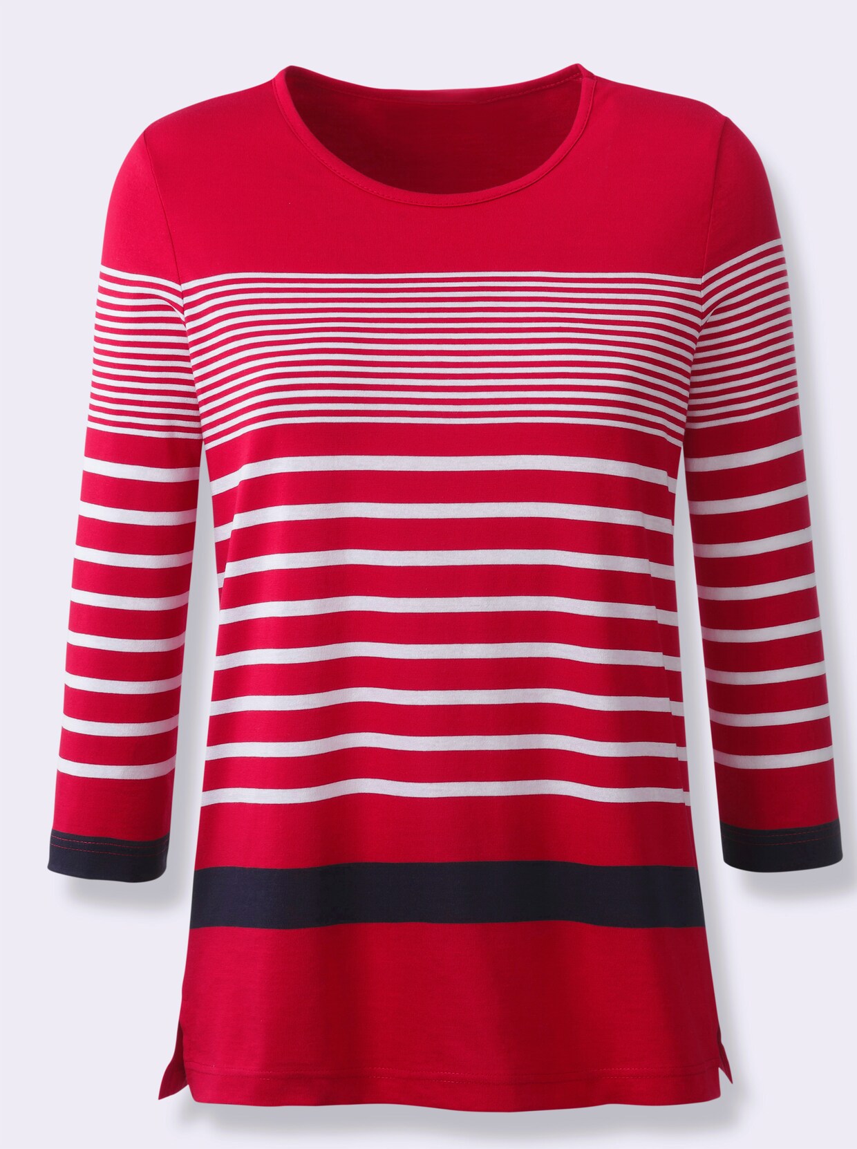 3/4-Arm-Shirt - rot-marine-geringelt