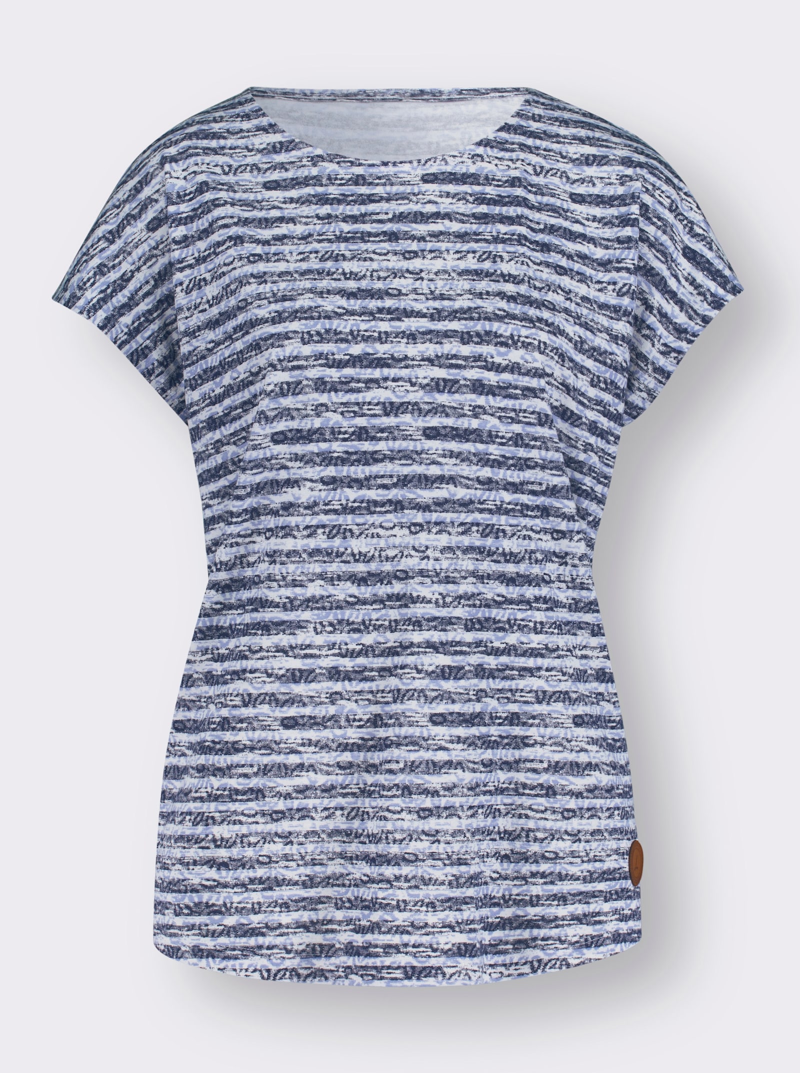 Rundhalsshirt mit weicher Baumwolle - marine-ecru-geringelt