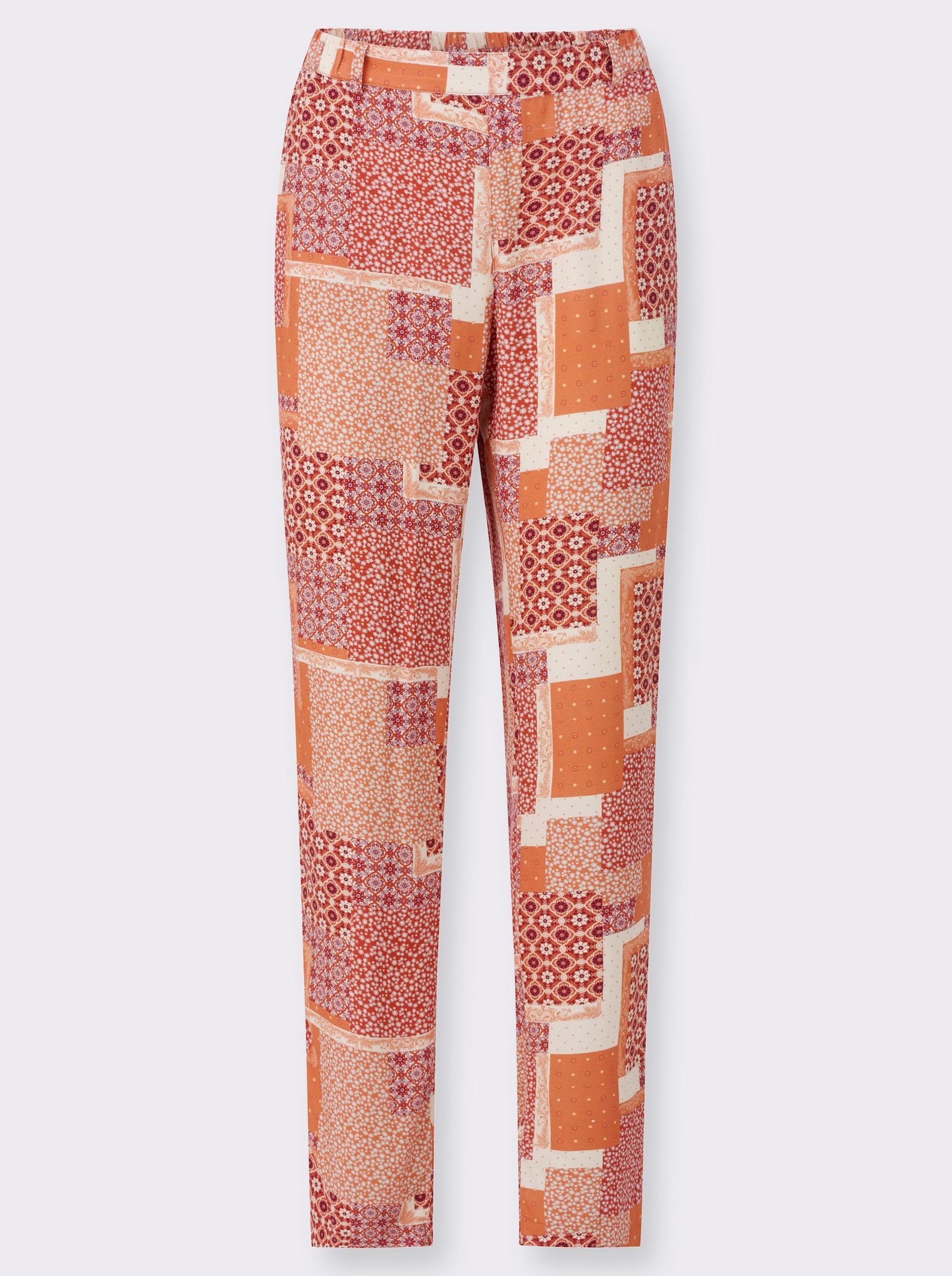 Druckhose mit Rundum-Dehnbund - champagner-papaya-bedruckt