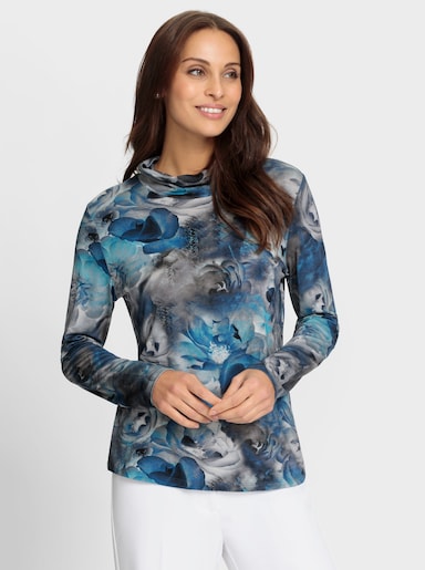 Rollkragenshirt im floralen Dessin - marine-bedruckt