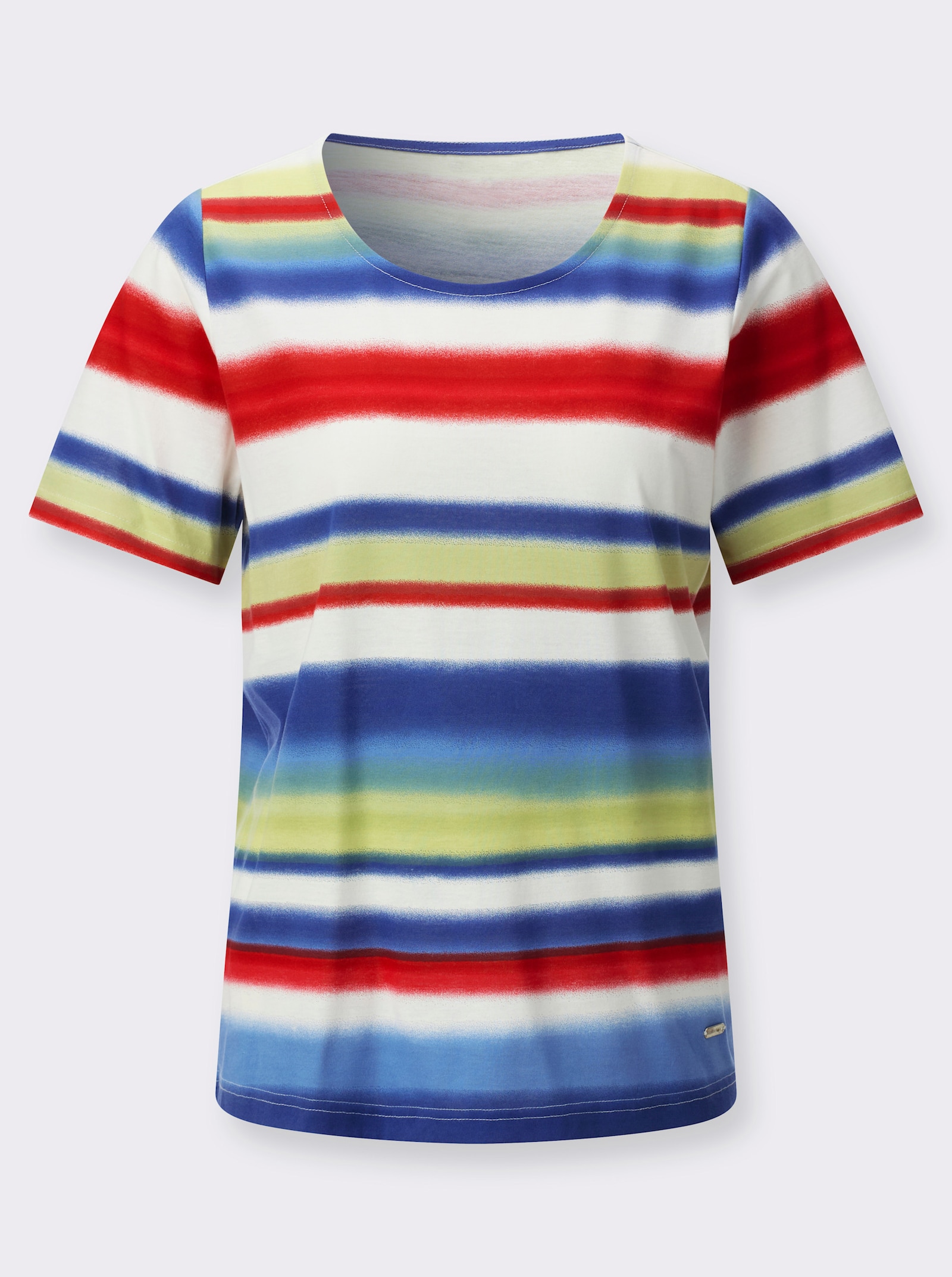 Print-Shirt im Ringel-Dessin - jeansblau-rot-bedruckt