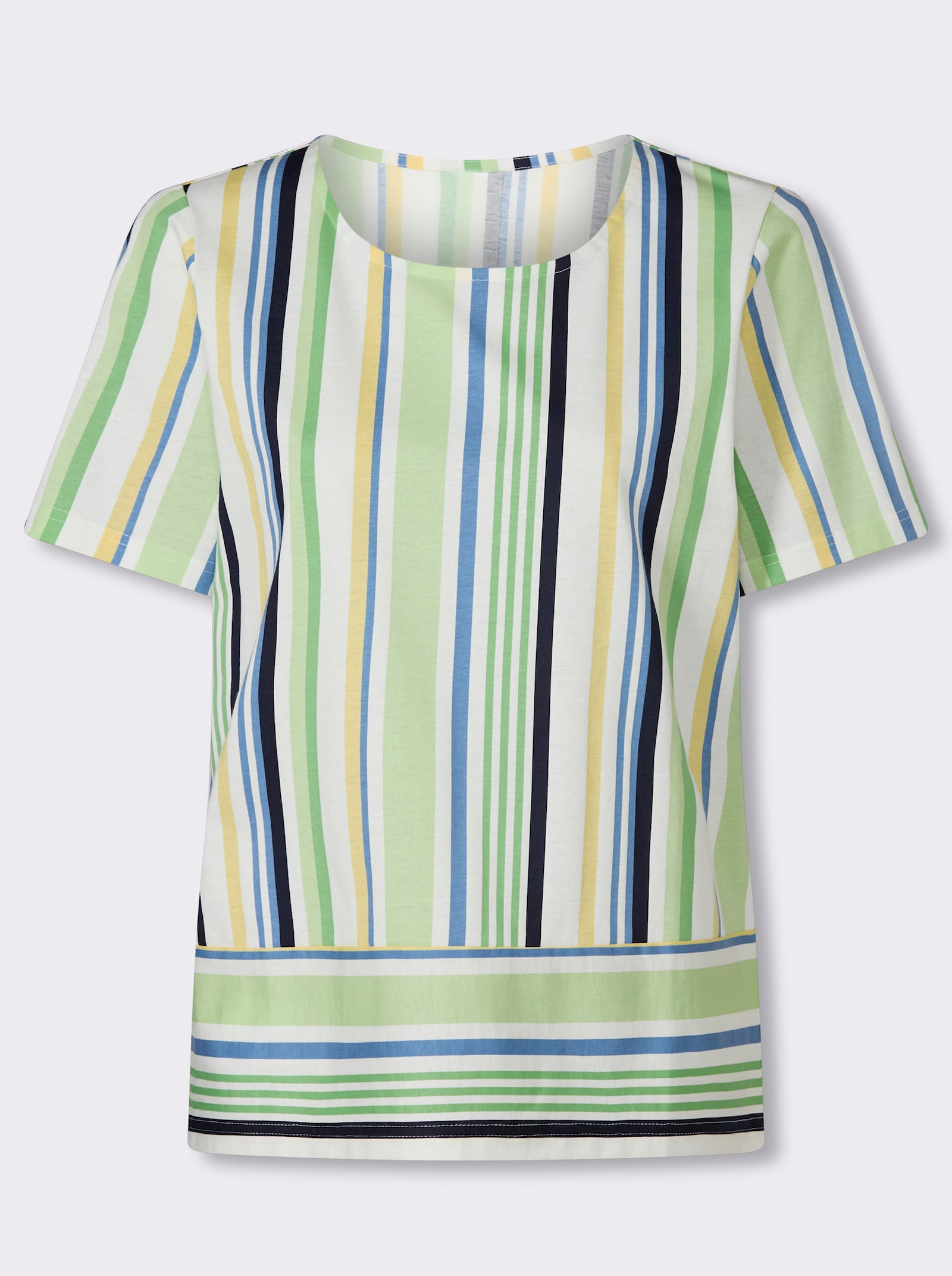 Shirt met korte mouwen en verticale strepen, katoen - appelgroen/marine bedrukt