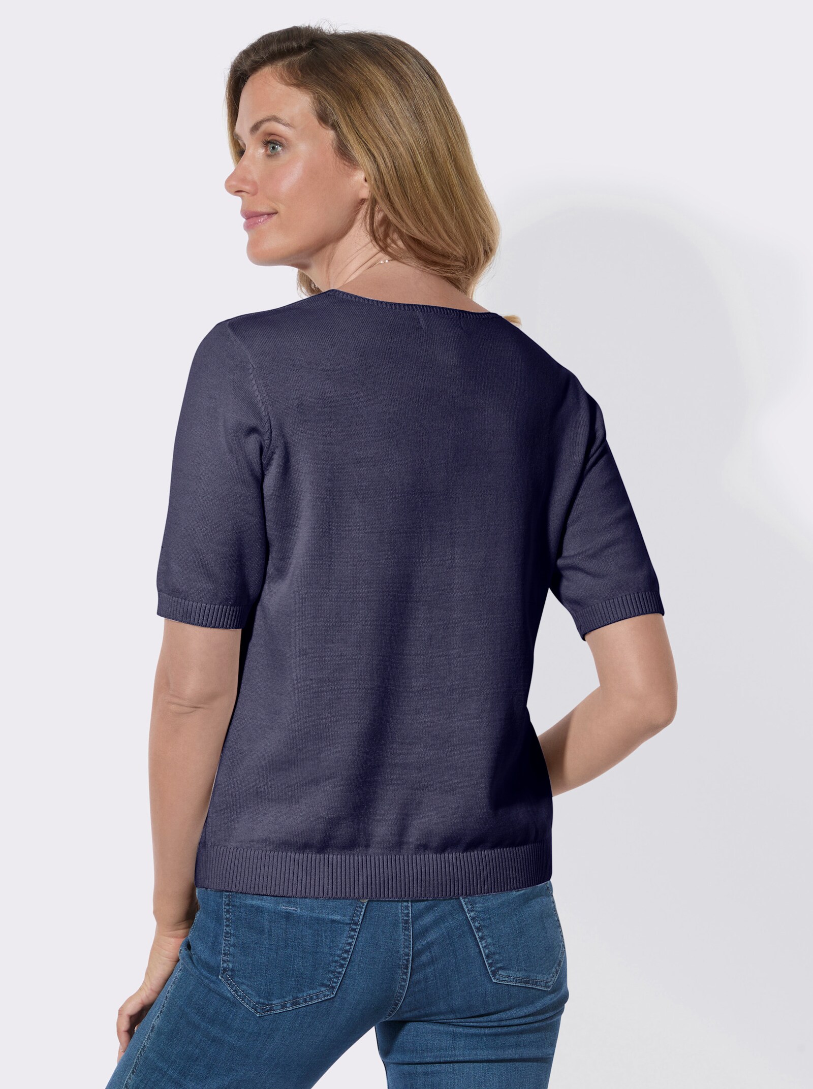 V-Ausschnitt-Pullover mit V-Strukturstrick vorn - marine