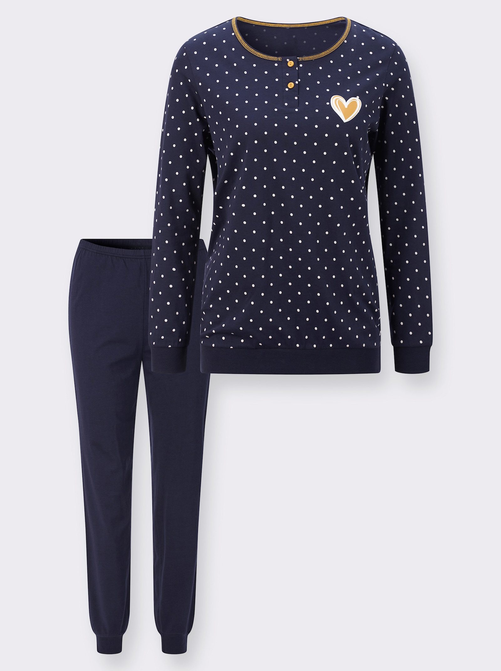 Schlafanzug in kontrastreicher Verarbeitung - marine-ecru-bedruckt