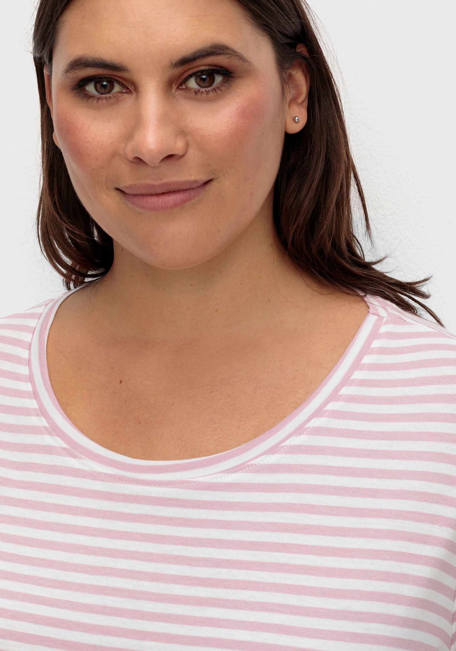 Streifenshirt aus Single-Jersey - rosé-ecru-geringelt