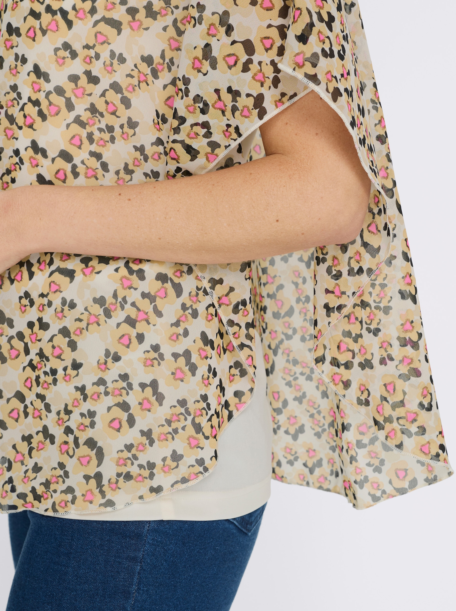 Schlupfbluse im Lagenlook - champagner-camel-bedruckt