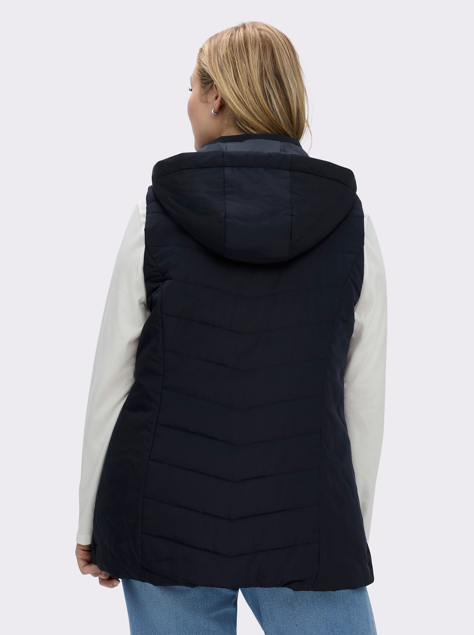 sheego Steppweste mit Kapuze und Stehkragen - tiefblau