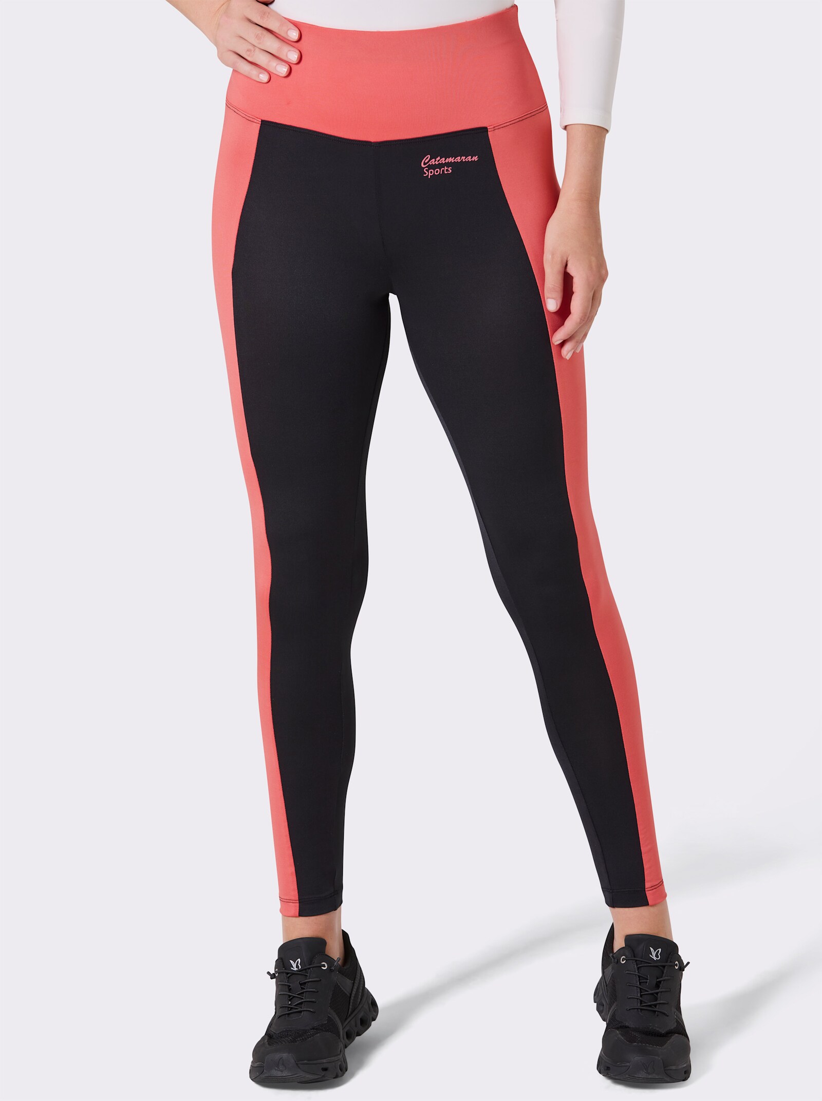 Catamaran Sports Leggings mit breitem Rundum-Dehnbund - schwarz-koralle