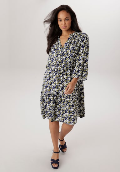 Aniston PLUS Sommerkleid - weiß-olive-blau