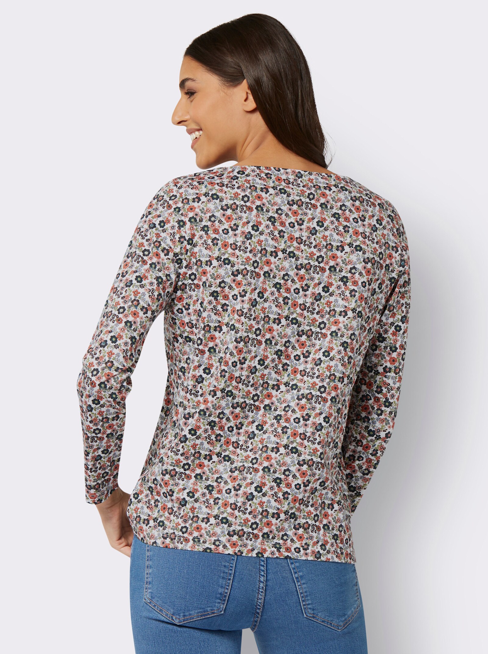 Shirt met lange mouwen en bloemenprint - ecru/rozenhout gedessineerd