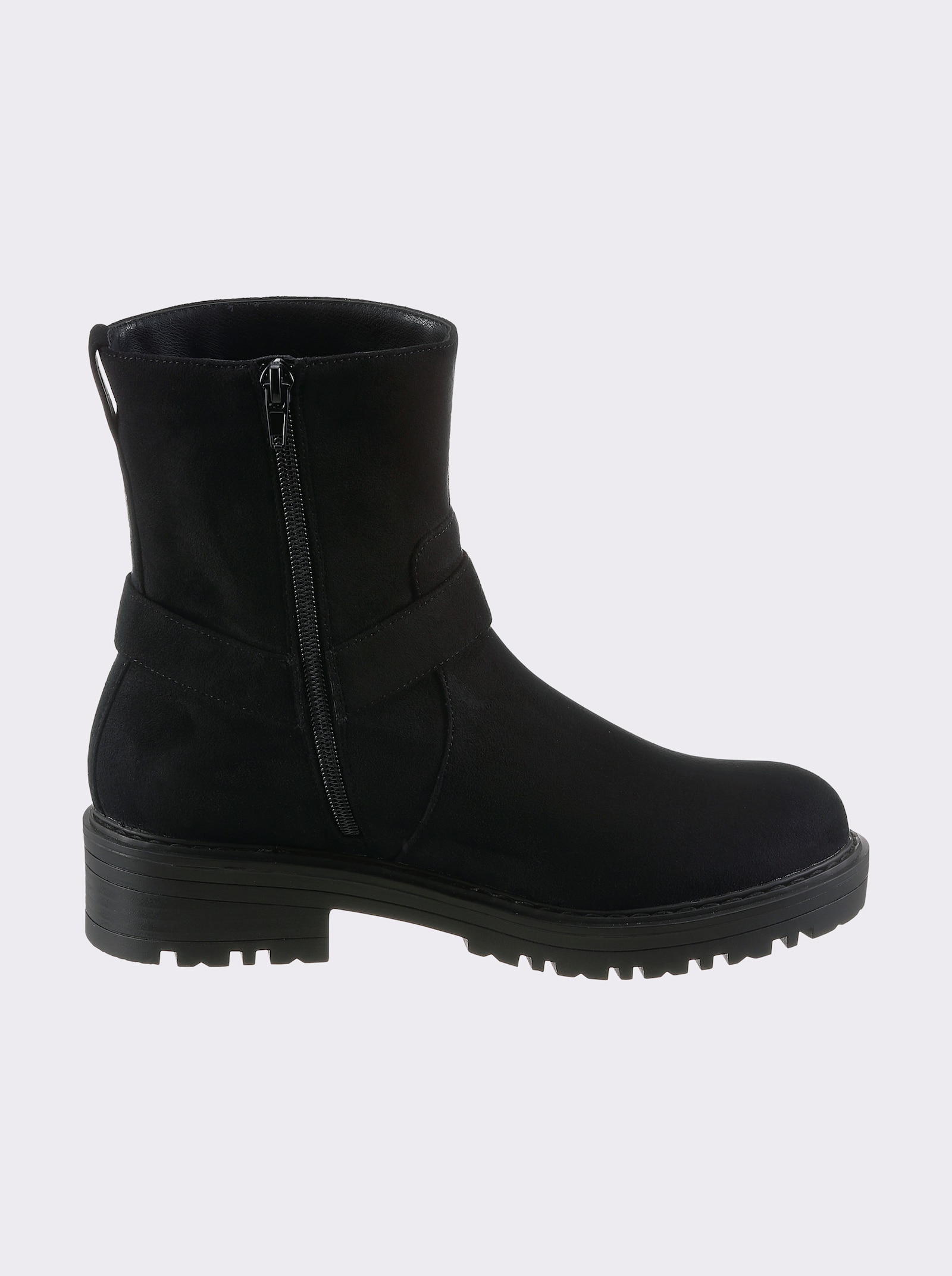Stiefelette mit silberfarbener Zierschnalle - schwarz