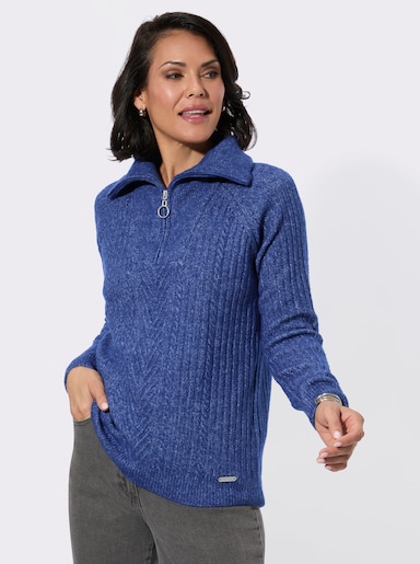 Troyer im Rippstrick - royalblau-meliert