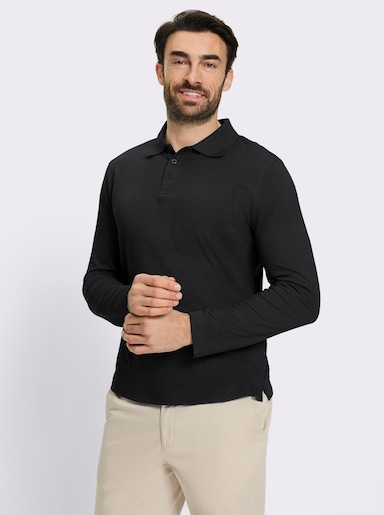 Catamaran Langarm-Poloshirt mit Flachstrick-Kragen - schwarz