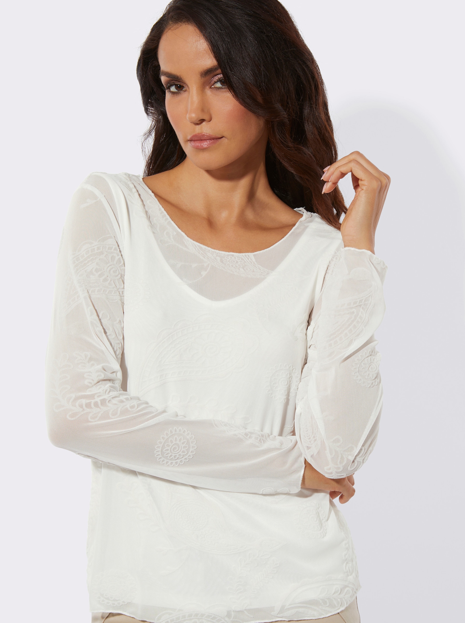 Langarmshirt mit integriertem Top - ecru