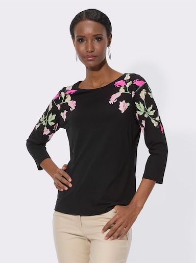 3/4-Arm-Shirt aus hochwertiger Viskose - schwarz-mauve-bedruckt