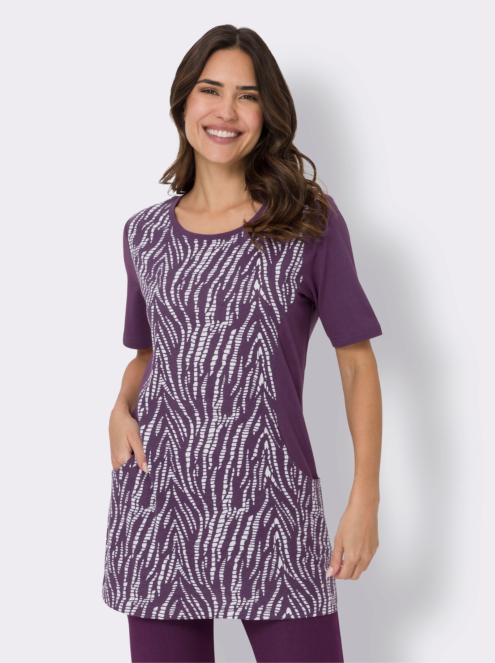 Dlhé tričko zo zmesi viskózy a bavlny - hroznová – biela