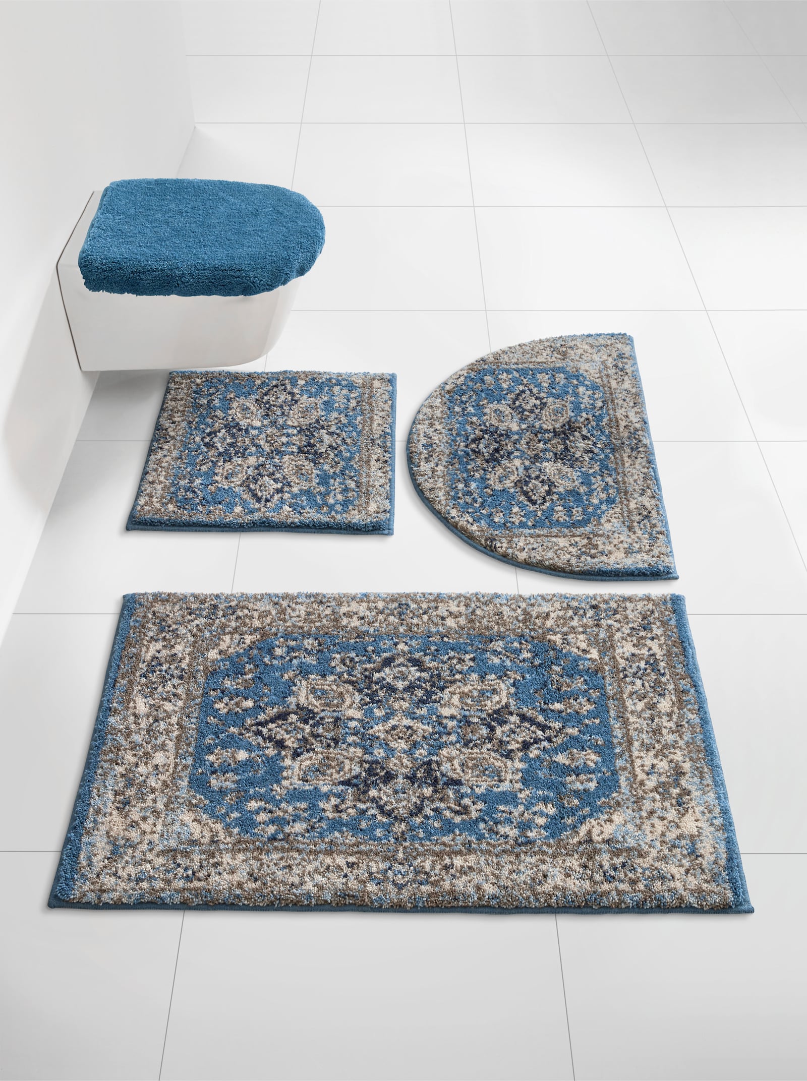 Grund Badematte - blau-gemustert