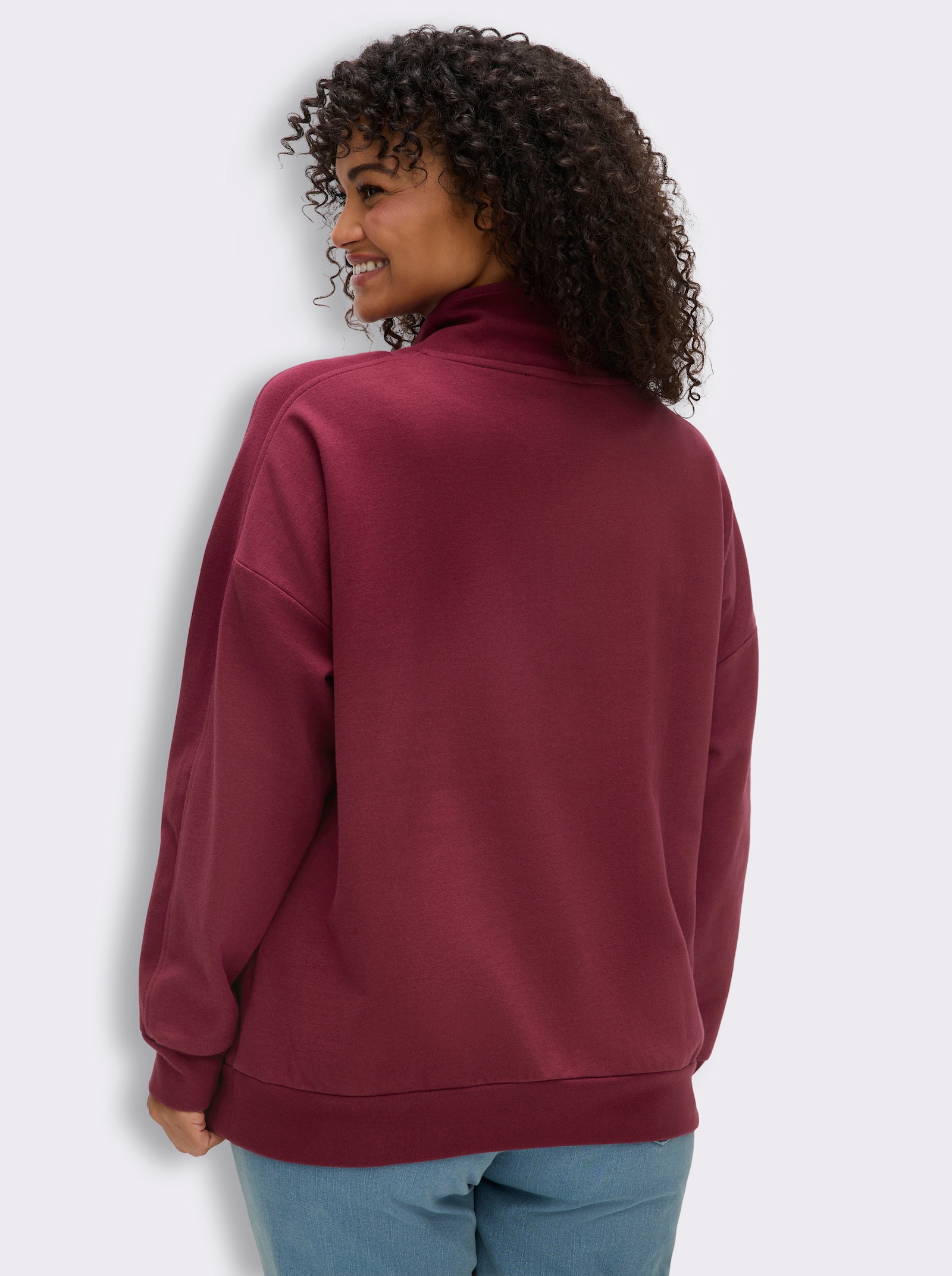 sheego Sweatshirt mit Troyerkragen - bordeaux