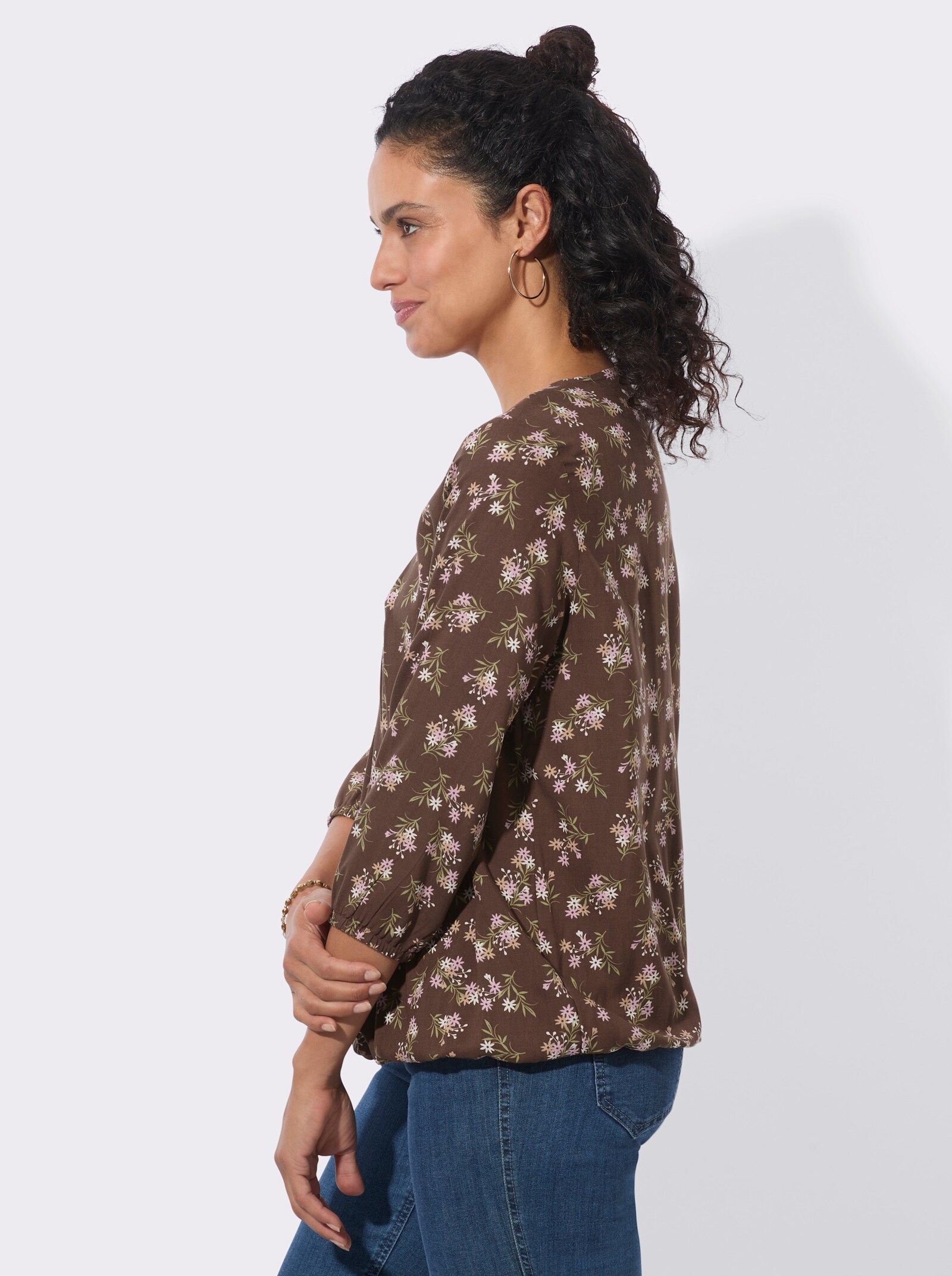  Druckbluse mit elastischem Saum - schoko-camel-bedruckt