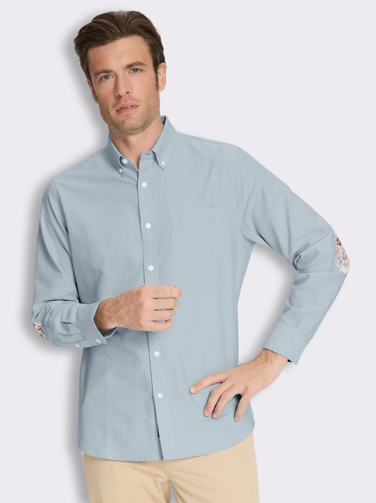 Marco Donati Langarmhemd mit Ellbogen-Patches - eisblau