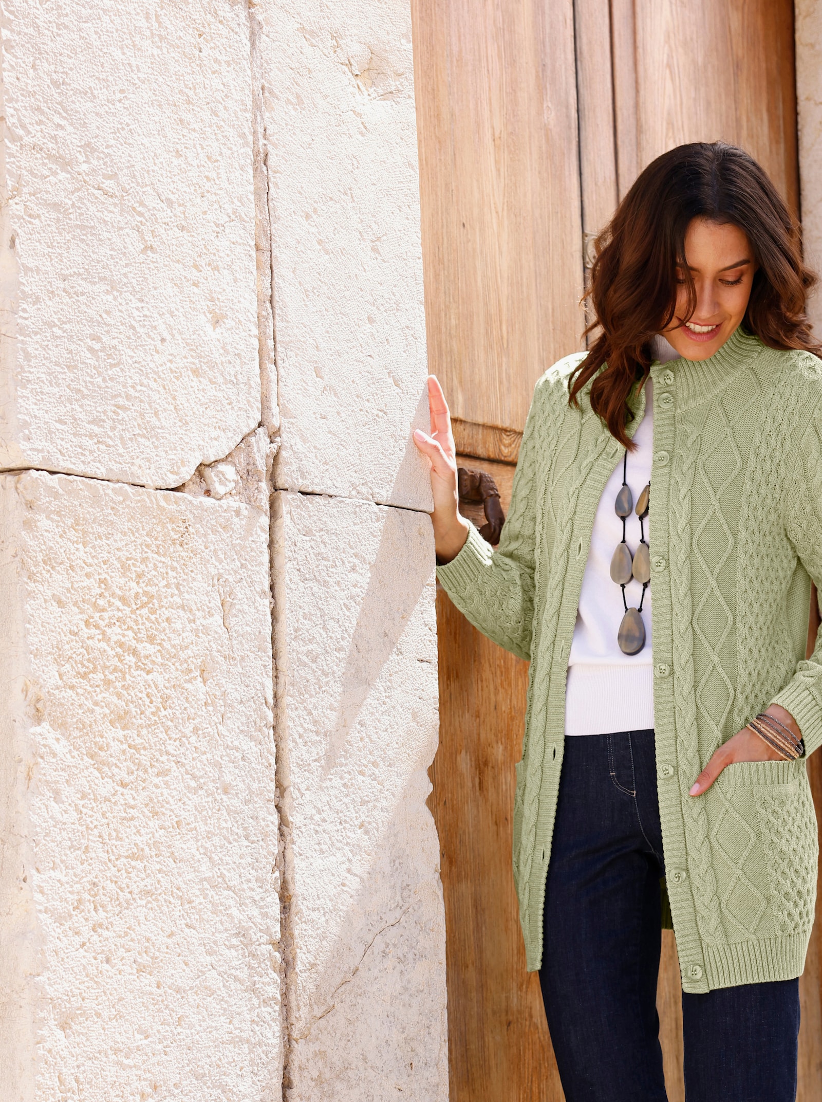 Strickjacke im Muster-Mix - schilf-meliert