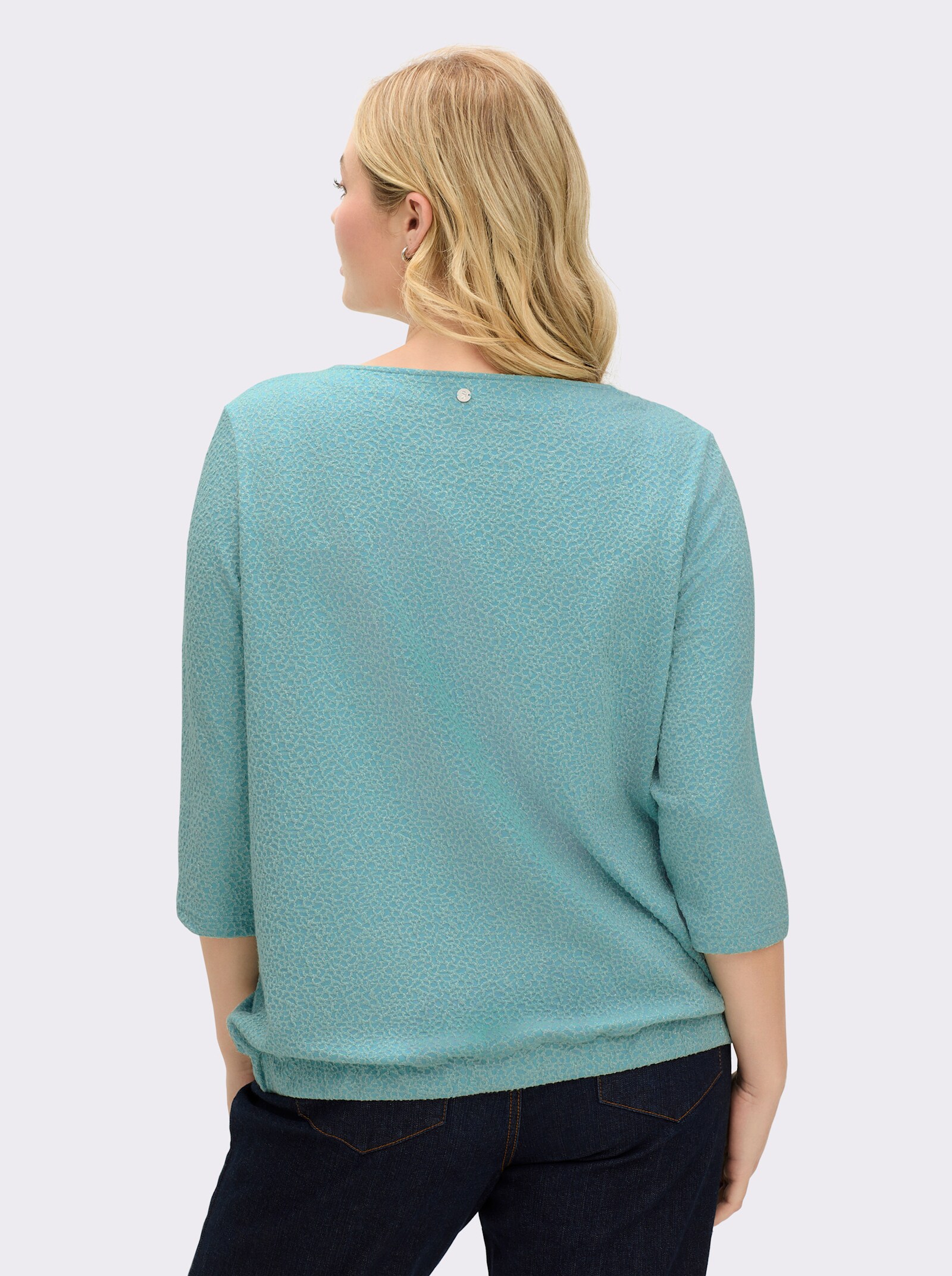 sheego Sweatshirts met effectgaren en 3/4-mouwen - mint gedessineerd
