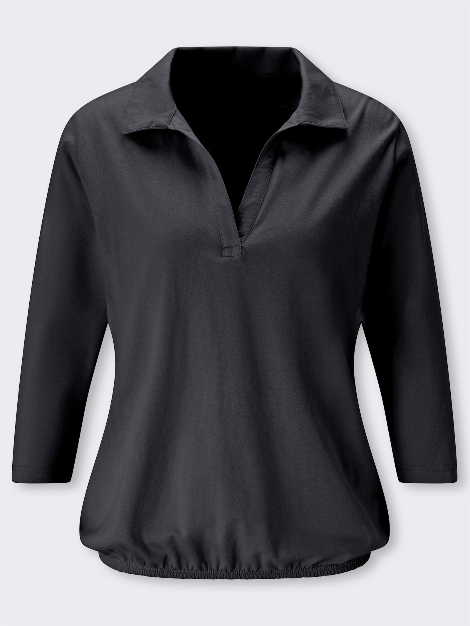 Poloshirt mit Gummizug am Saum - schwarz