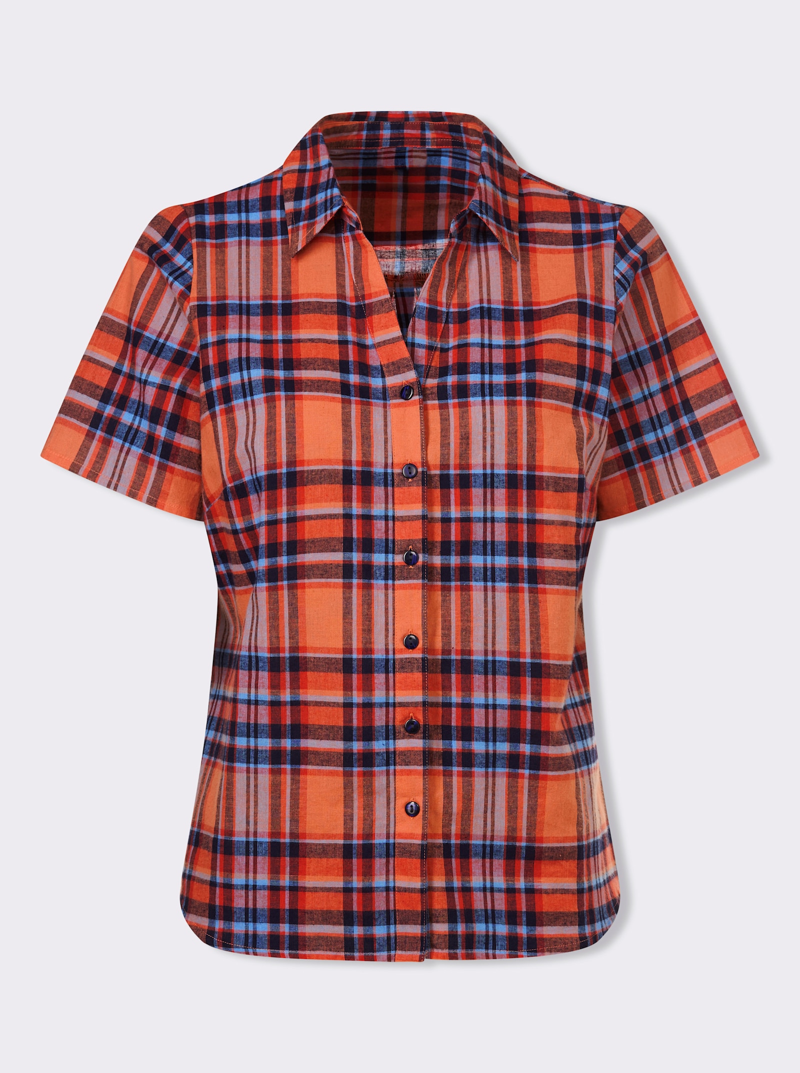 Karobluse aus reiner Baumwolle - papaya-himmelblau-kariert