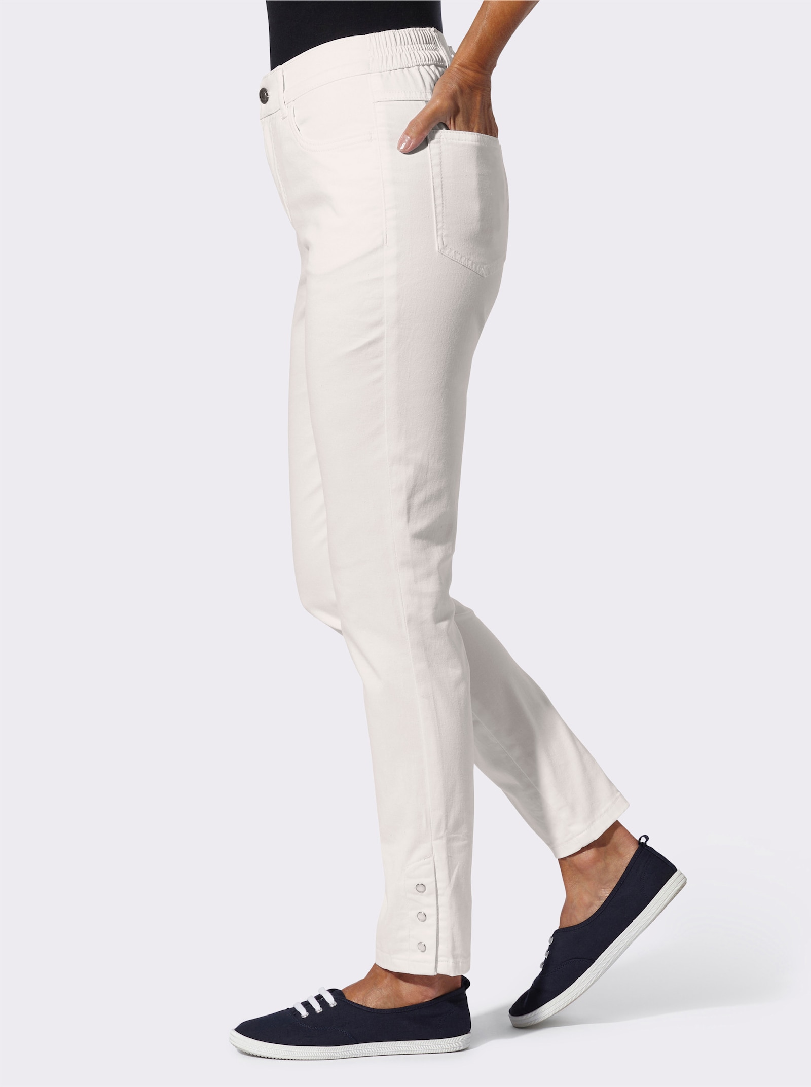 Jeans in verkort model, comfortband - wit