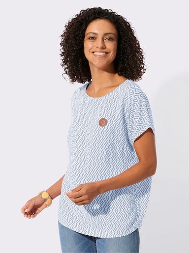 Druckbluse - ecru-bleu-bedruckt