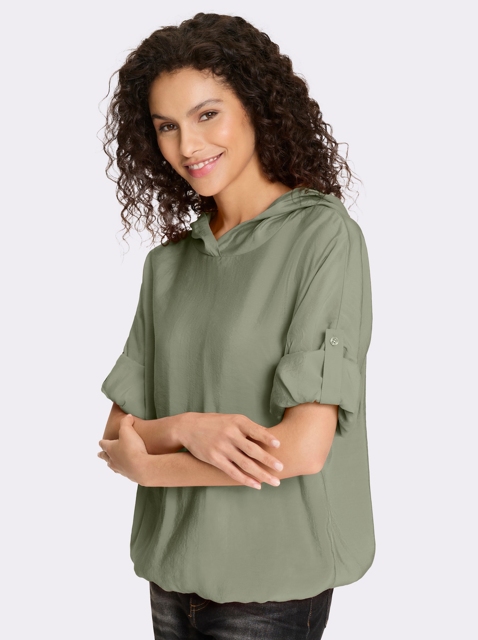 heine Comfortblouse met opstroopbare mouwen - kaki
