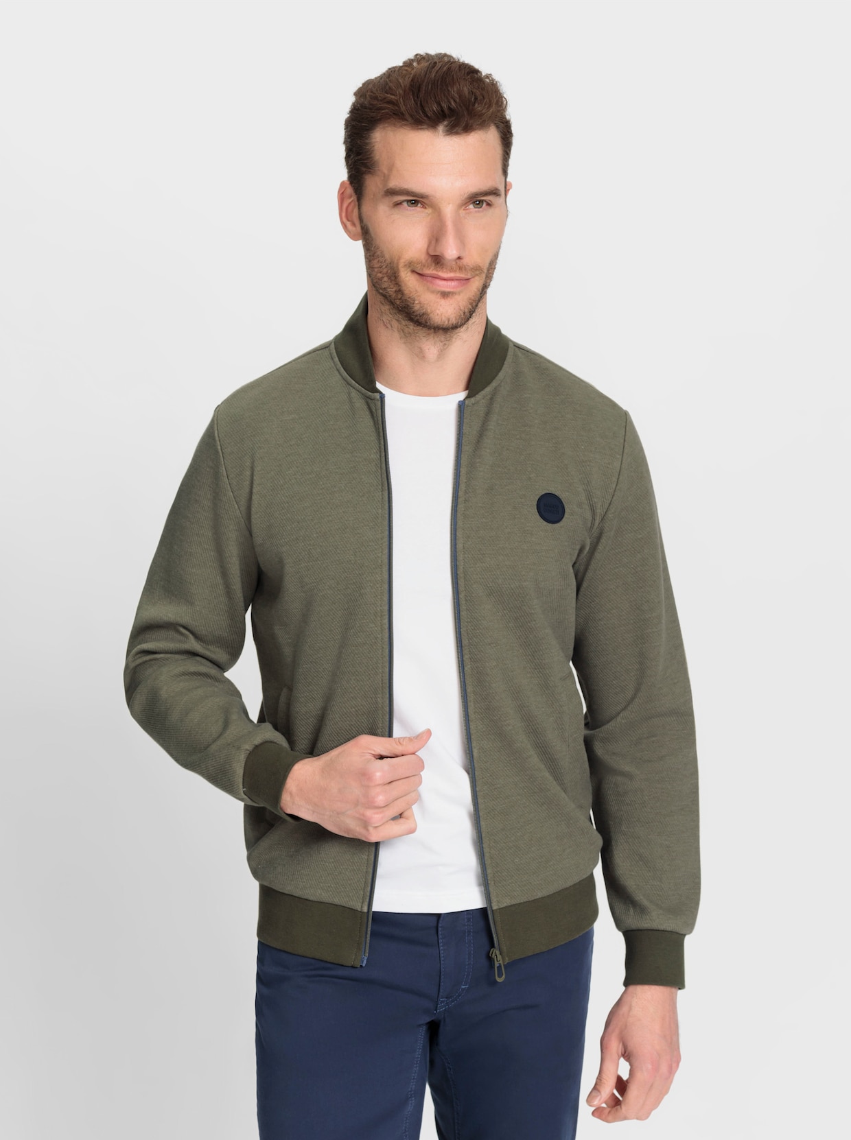 Marco Donati Sweatvest - kaki gemêleerd