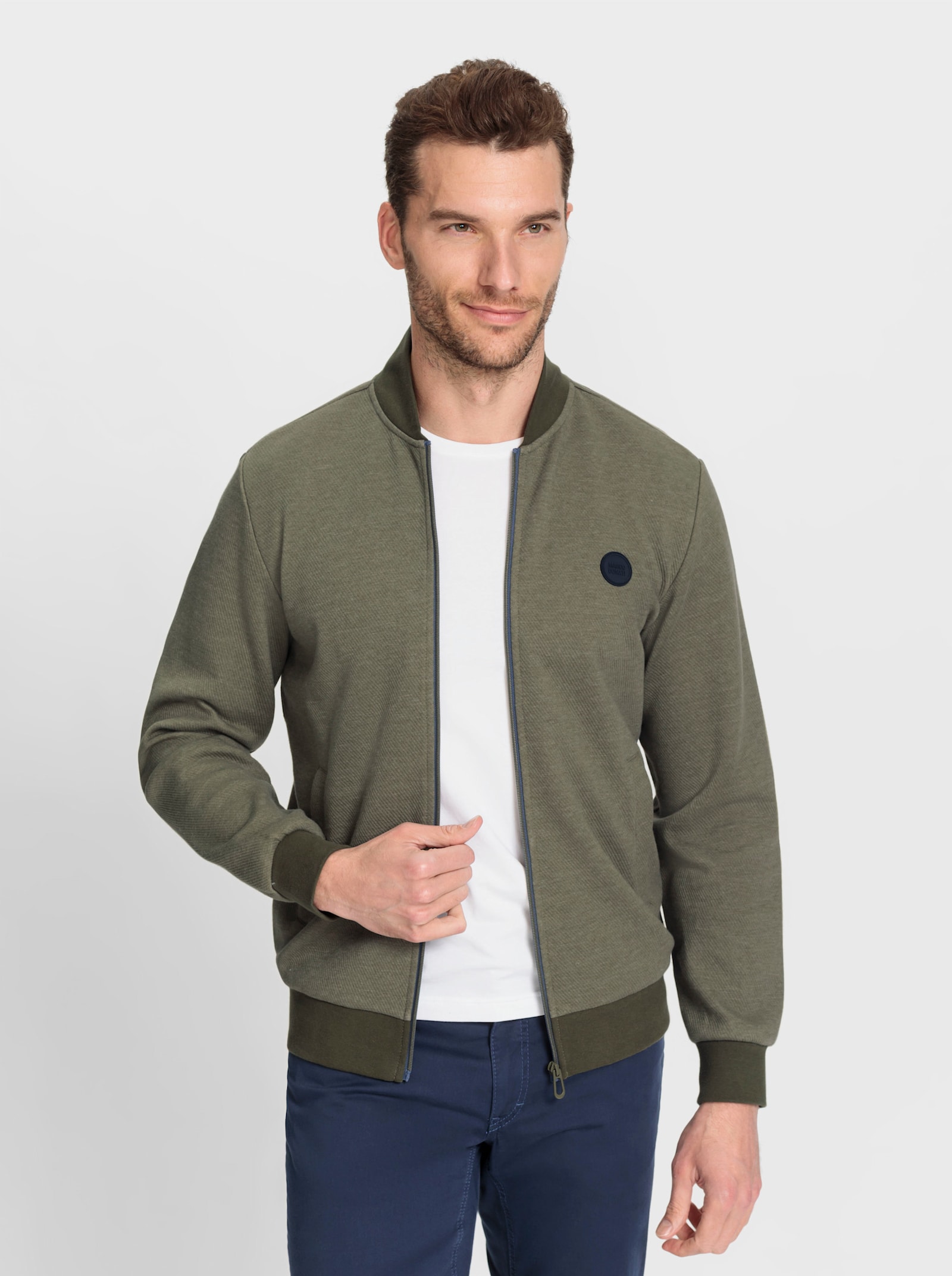 Marco Donati Sweatjacke in diagonal gerippter Struktur - khaki-meliert