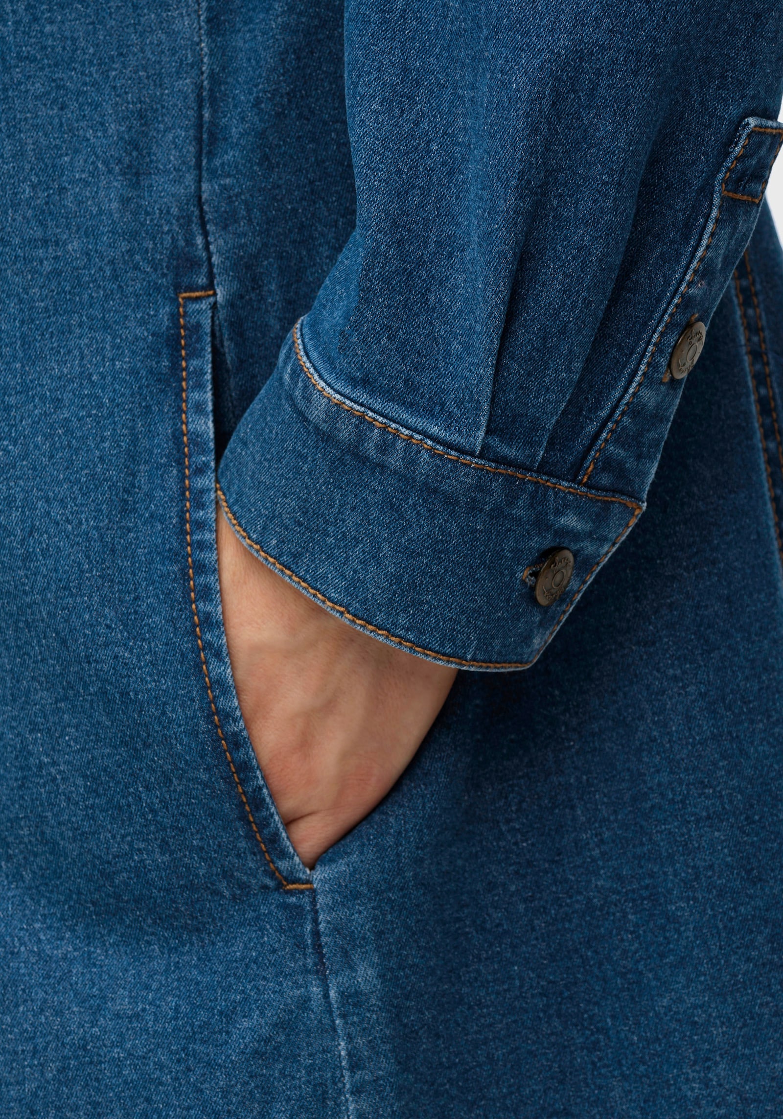 sheego Jeanskleid mit Druckknopfleiste - blue denim