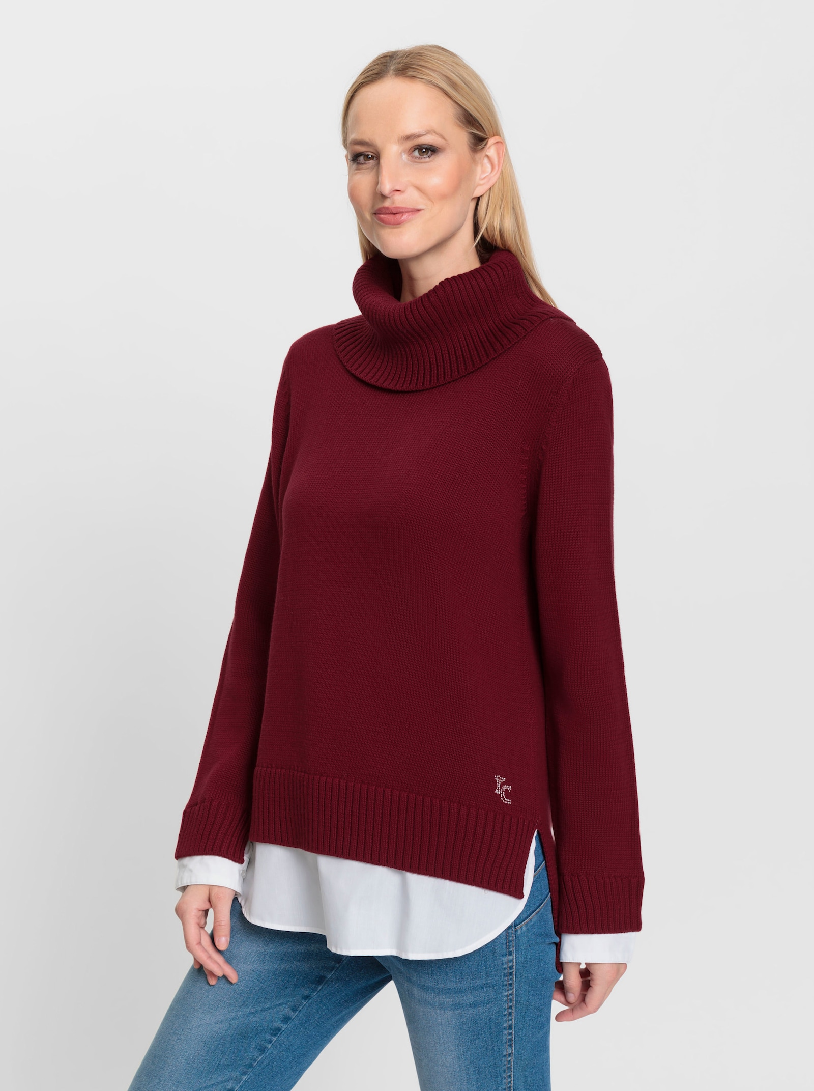 heine Rollkragenpullover im 2-in-1-Look - dunkelrot