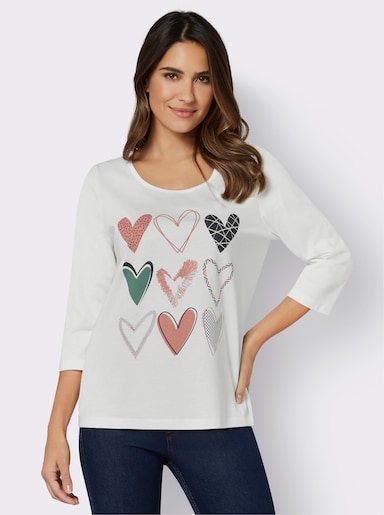 3/4-Arm-Shirt mit platziertem Herzmuster - ecru-marine