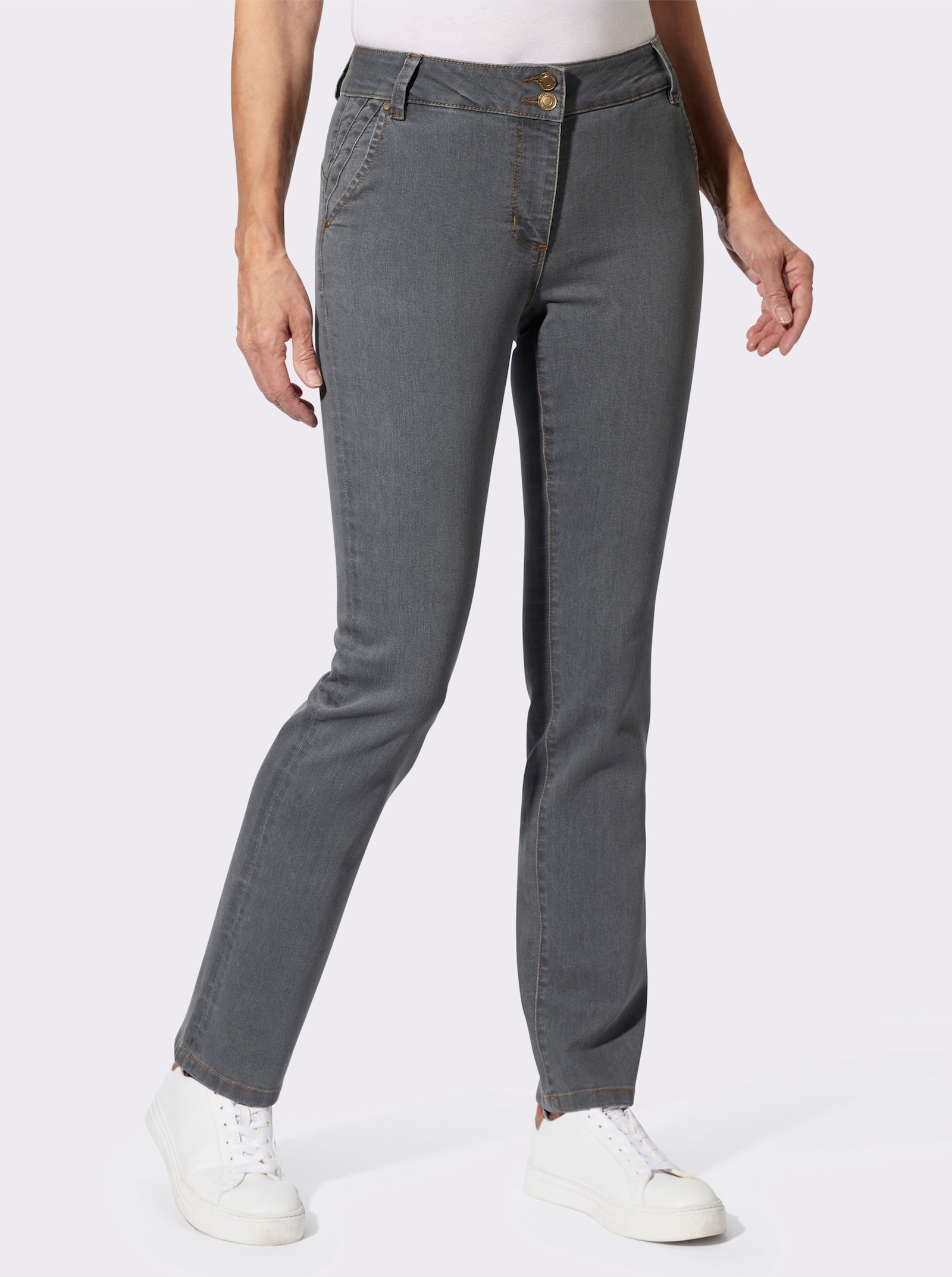 Jeans mit kontrastfarbigen Ziernähten - stone-grey-denim